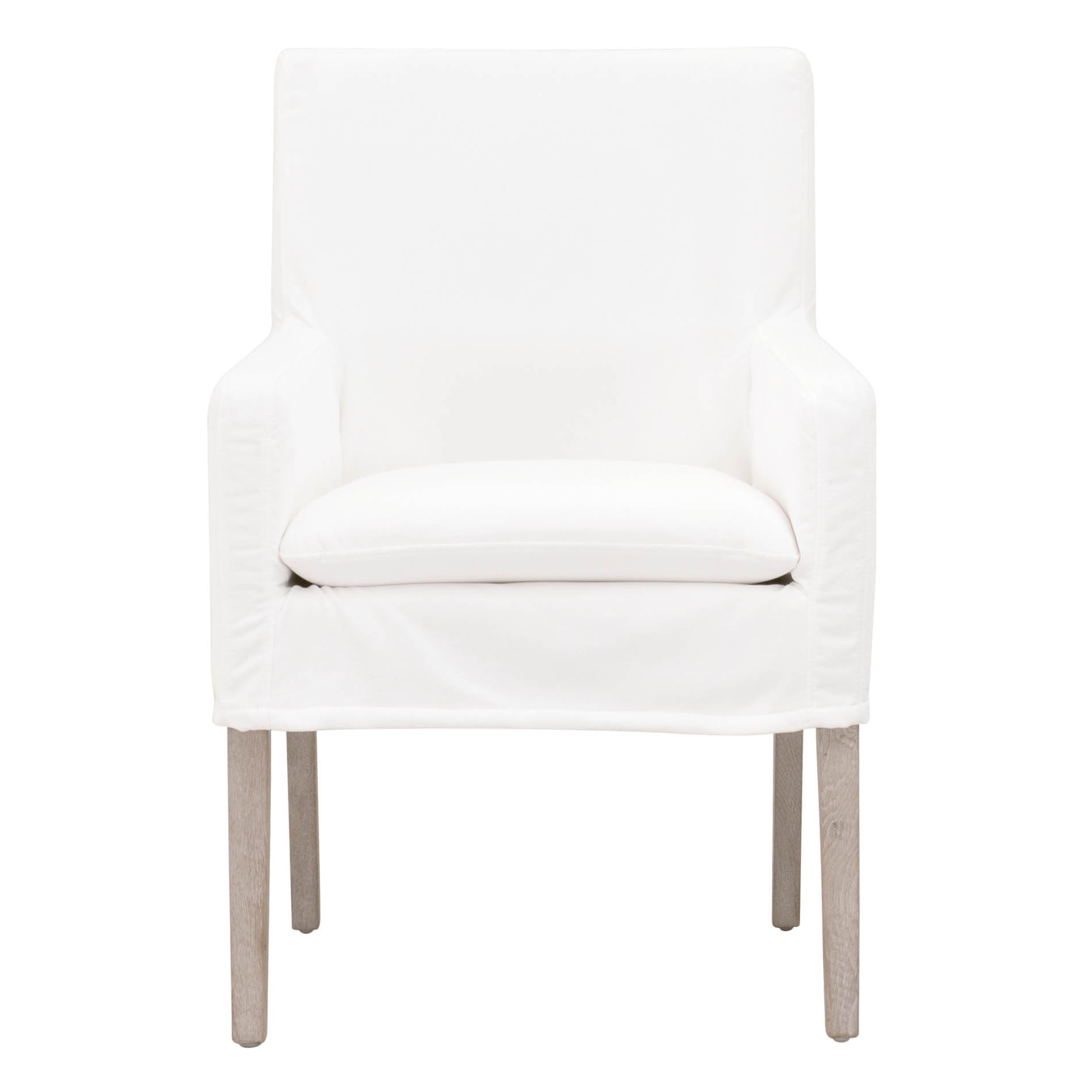 Drake Slipcover Arm Chair in white slipcover with natural gray oak legs by Essentials for Living