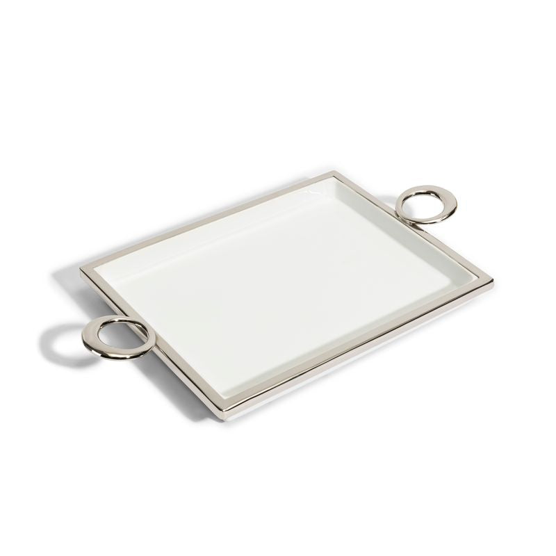 Eliza Ceramic Tray in white and silver with modern rectangular design