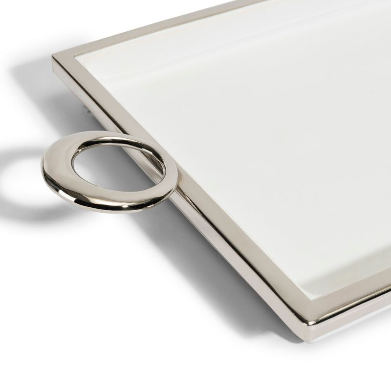 Eliza Ceramic Tray in white and silver with modern rectangular design