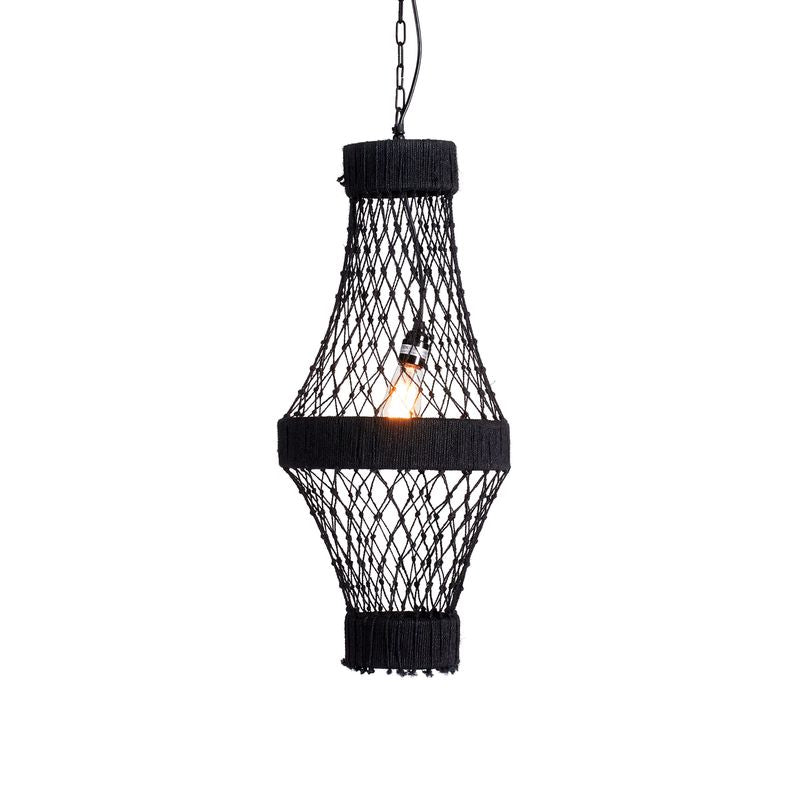 Emilio Chandelier in black iron with black rope and elegant layered design