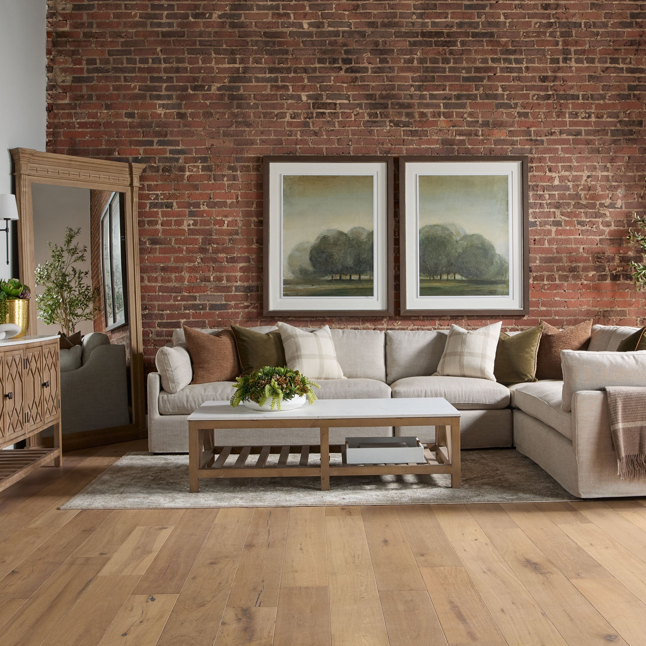Estate Mirror full-length leaning smoke gray reclaimed pine wood in rustic living room Essentials for Living