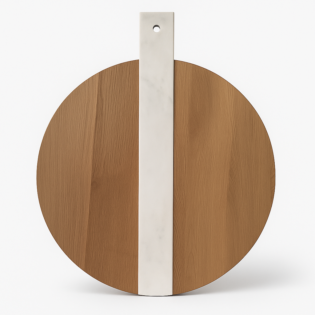 Fancy Charcuterie Board in white marble and wood with elegant serving design