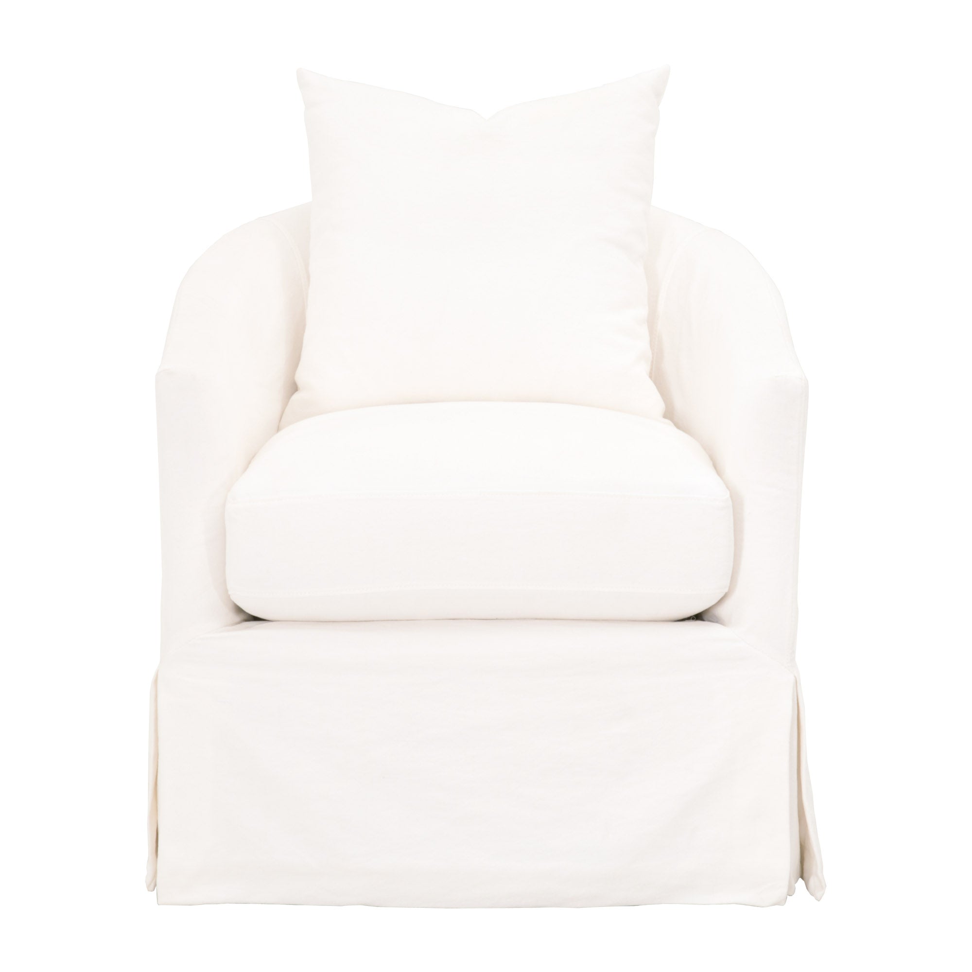 Cream slipcover swivel club chair with plush seat cushion and matching throw pillow by Essentials For Living