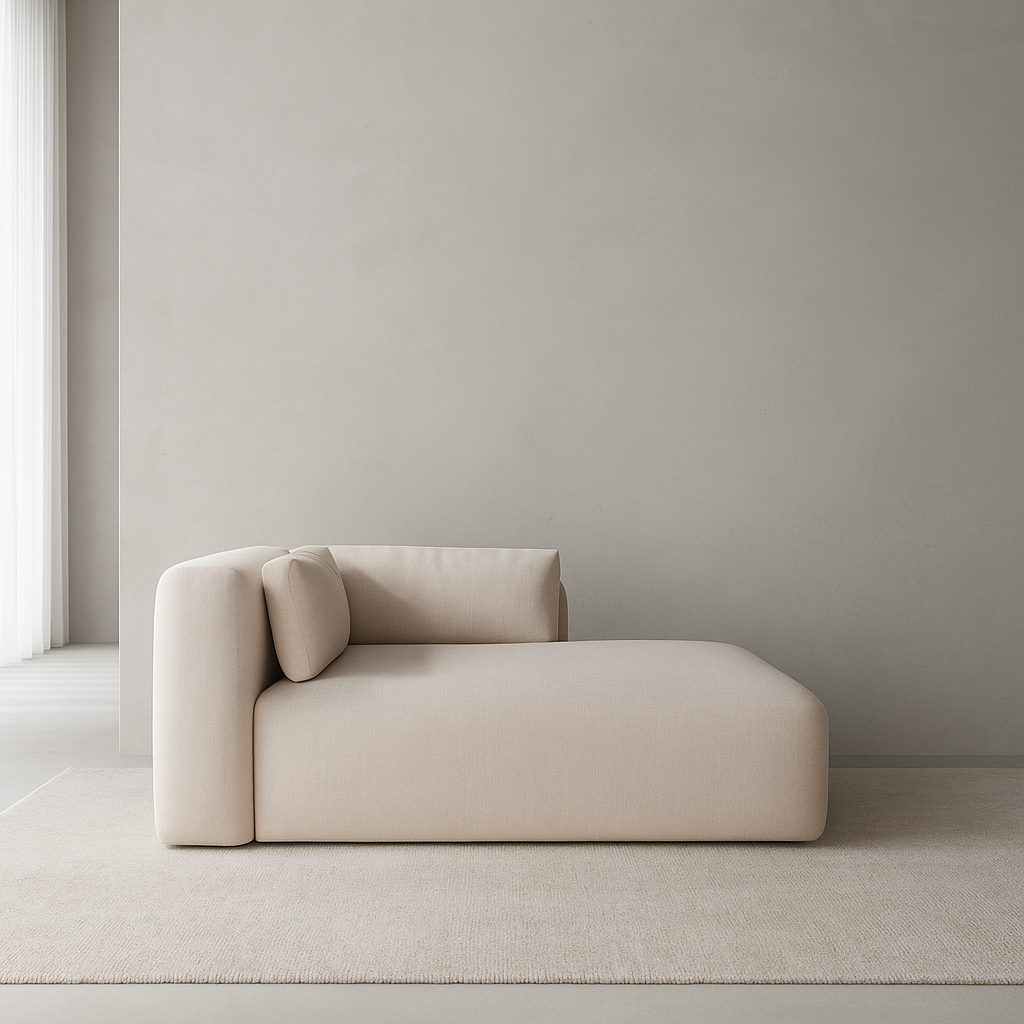 Fredie Chaise in custom beige upholstery with sculptural modern design and high-density foam by GO HOME