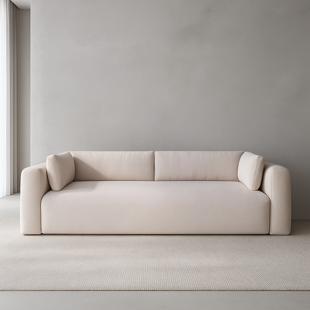 Fredie Sofa in neutral upholstery with clean lines and deep seating, modern design by GO HOME.
