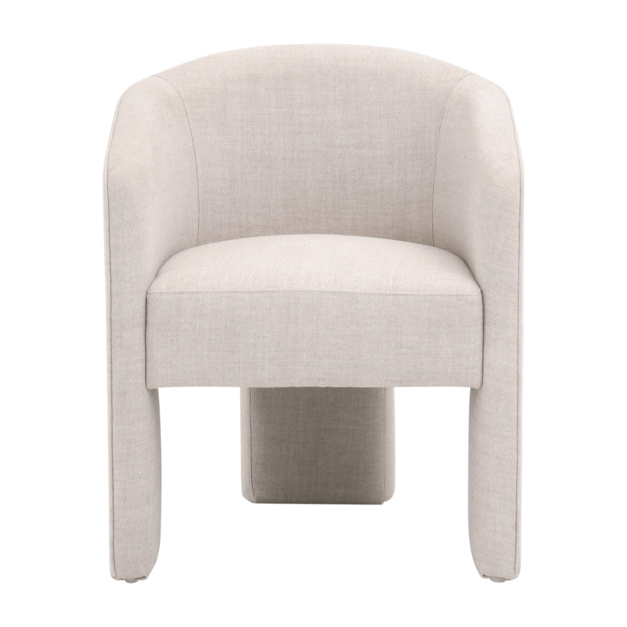 Hall Arm Chair in Bisque French Linen with unique three-leg design and piped edges by Essentials for Living