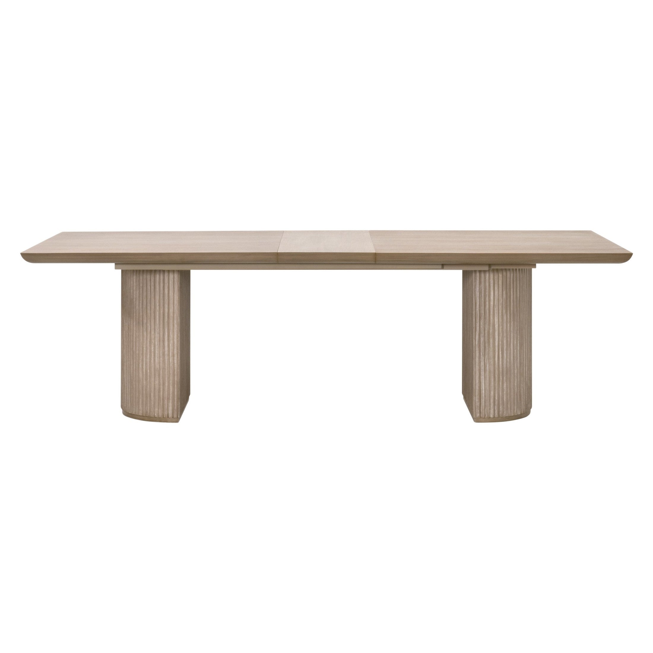 Halloway Extension Dining Table in natural gray acacia wood with reeded pedestal base by Essentials for Living