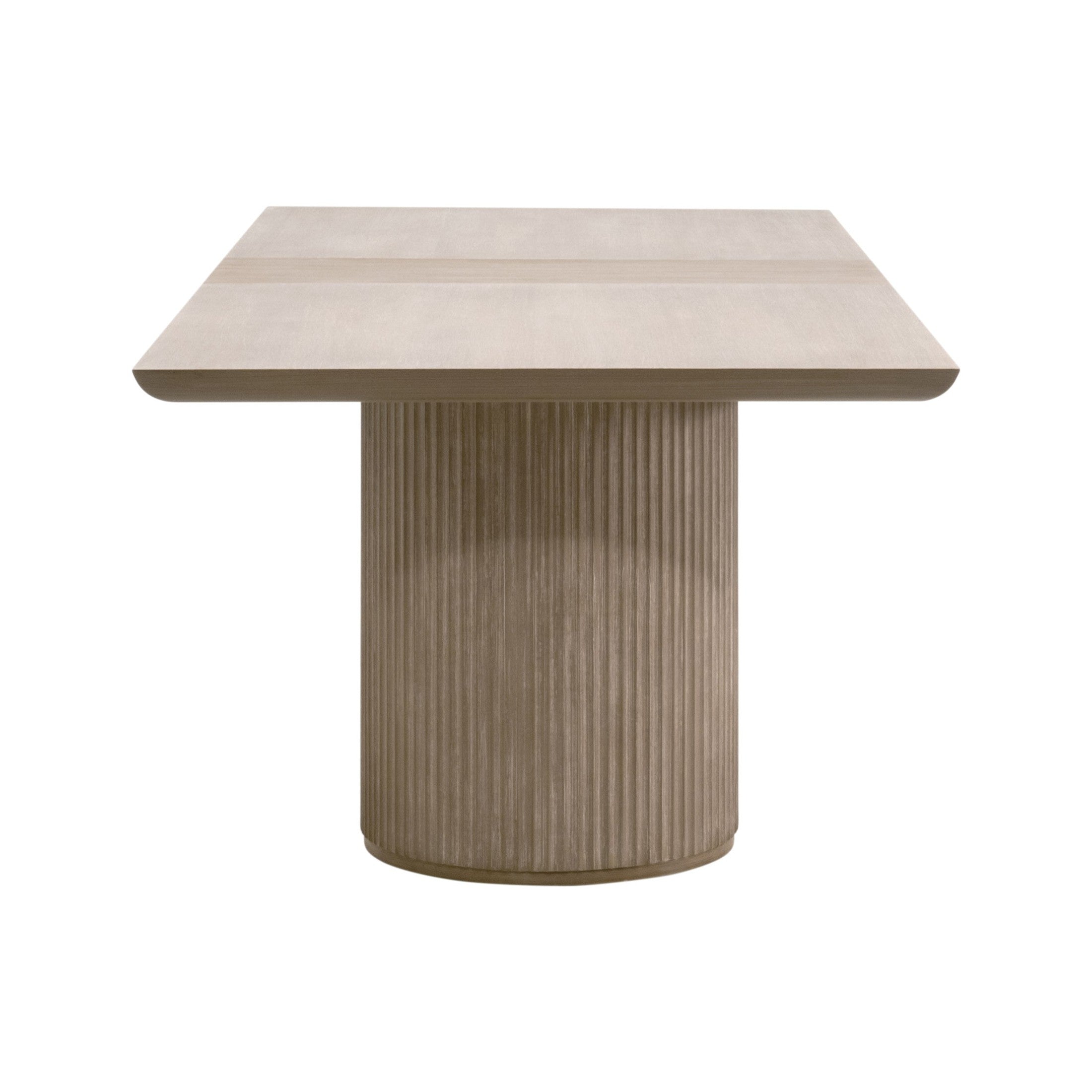 Halloway Extension Dining Table with reeded column pedestal in natural gray acacia wood by Essentials for Living