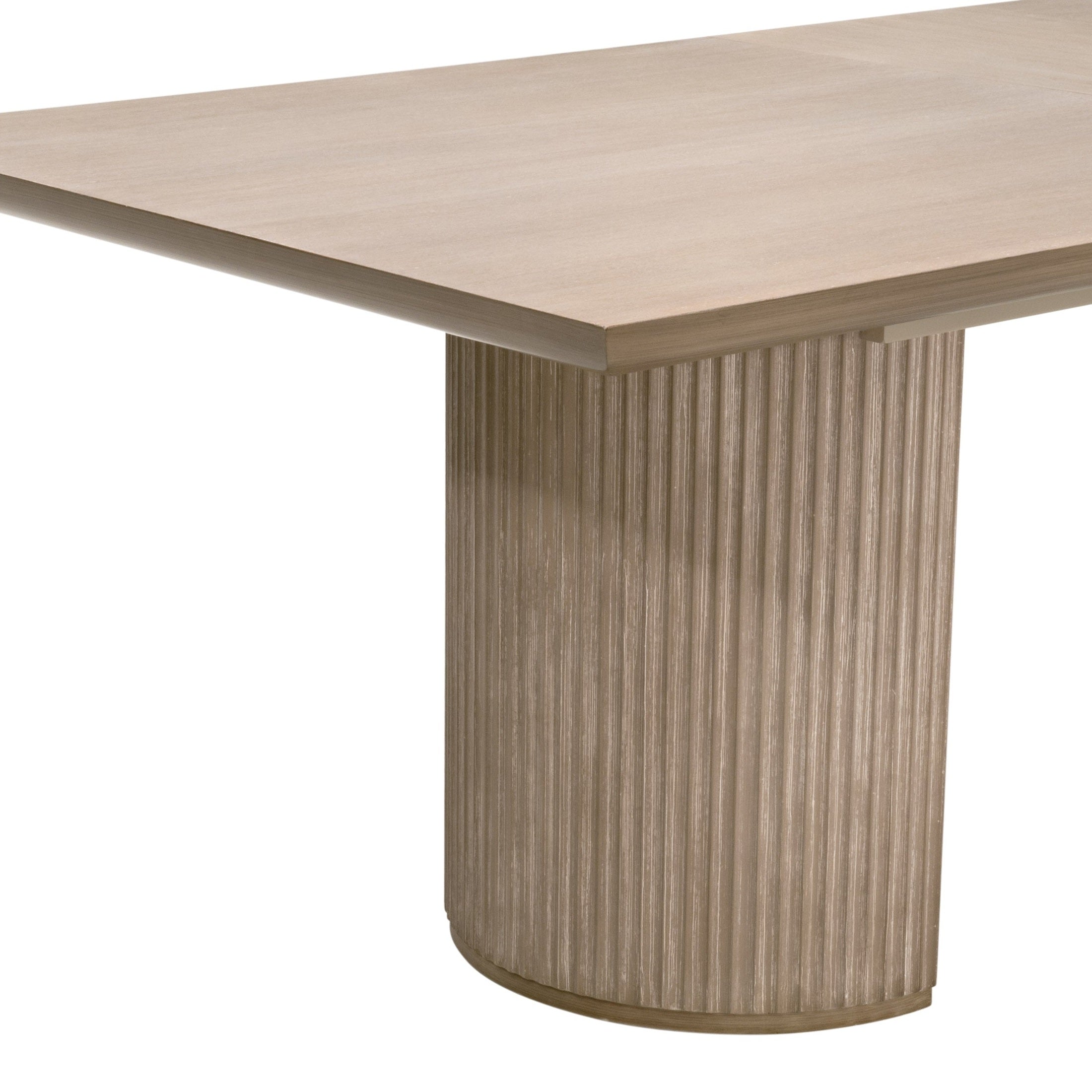 Close-up of the reeded double column pedestal base on the Halloway Extension Dining Table by Essentials for Living