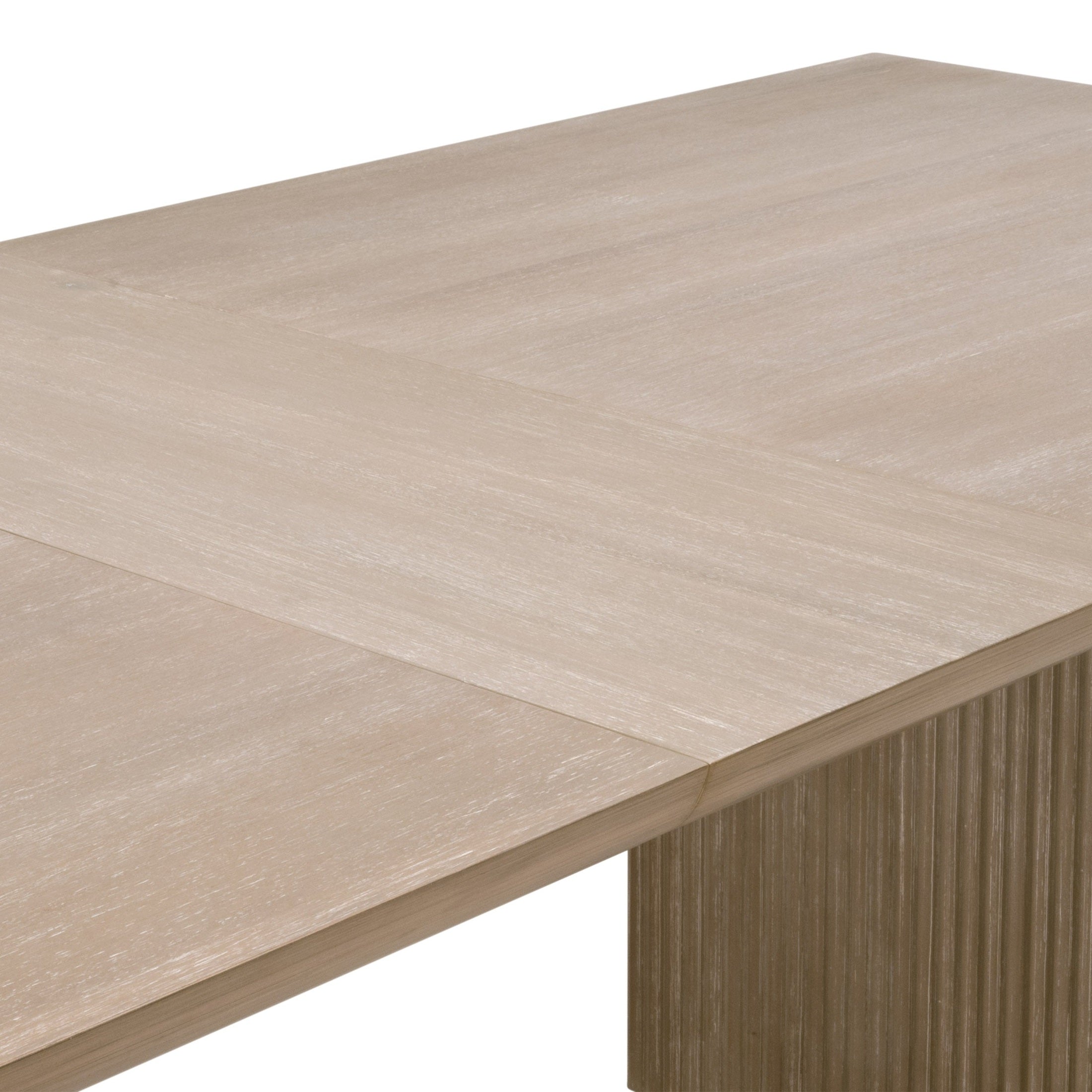 Halloway Extension Dining Table in natural gray acacia wood with reeded pedestal base by Essentials For Living