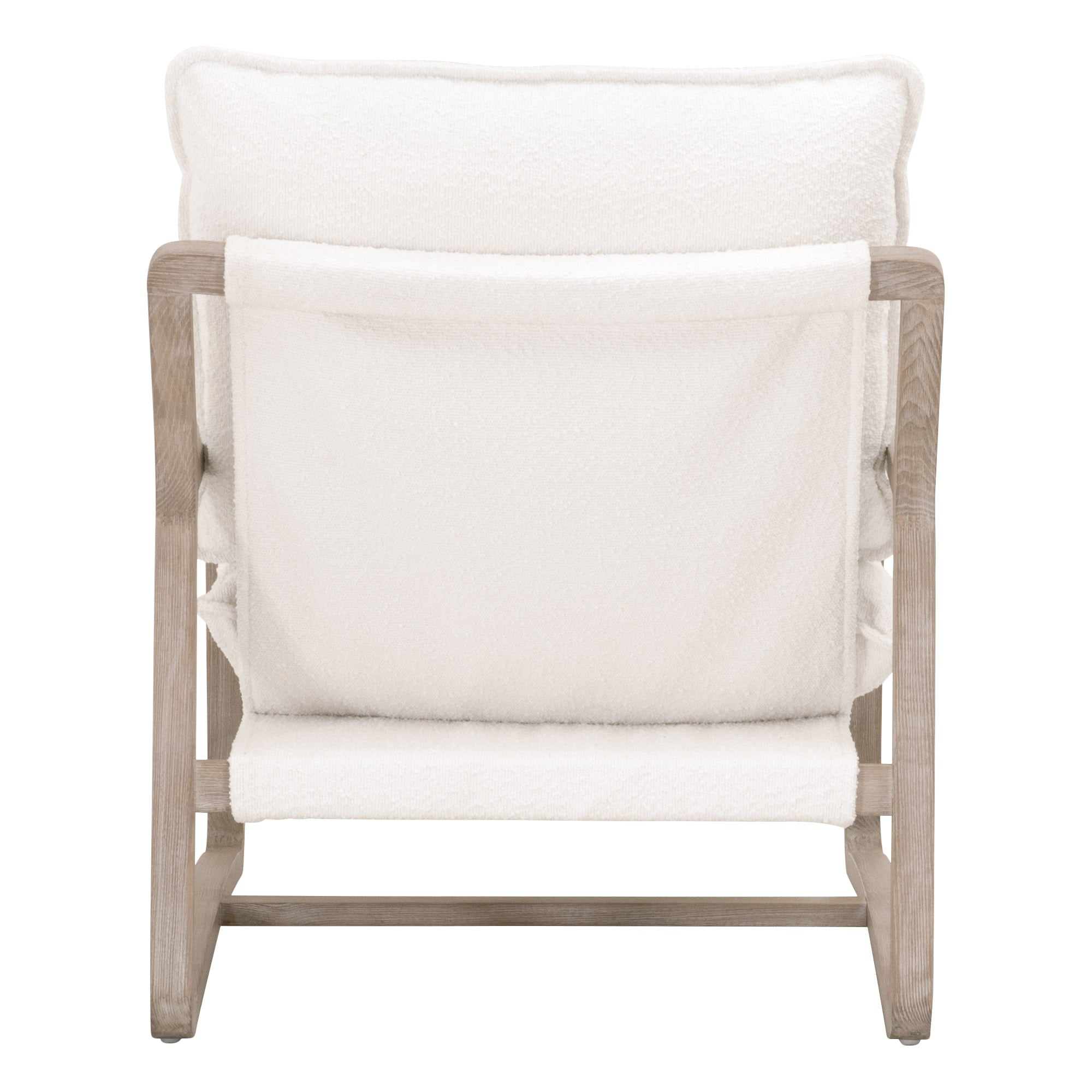 Back view of Hamlin Club Chair with white boucle fabric and natural gray oak sled base by Essentials for Living