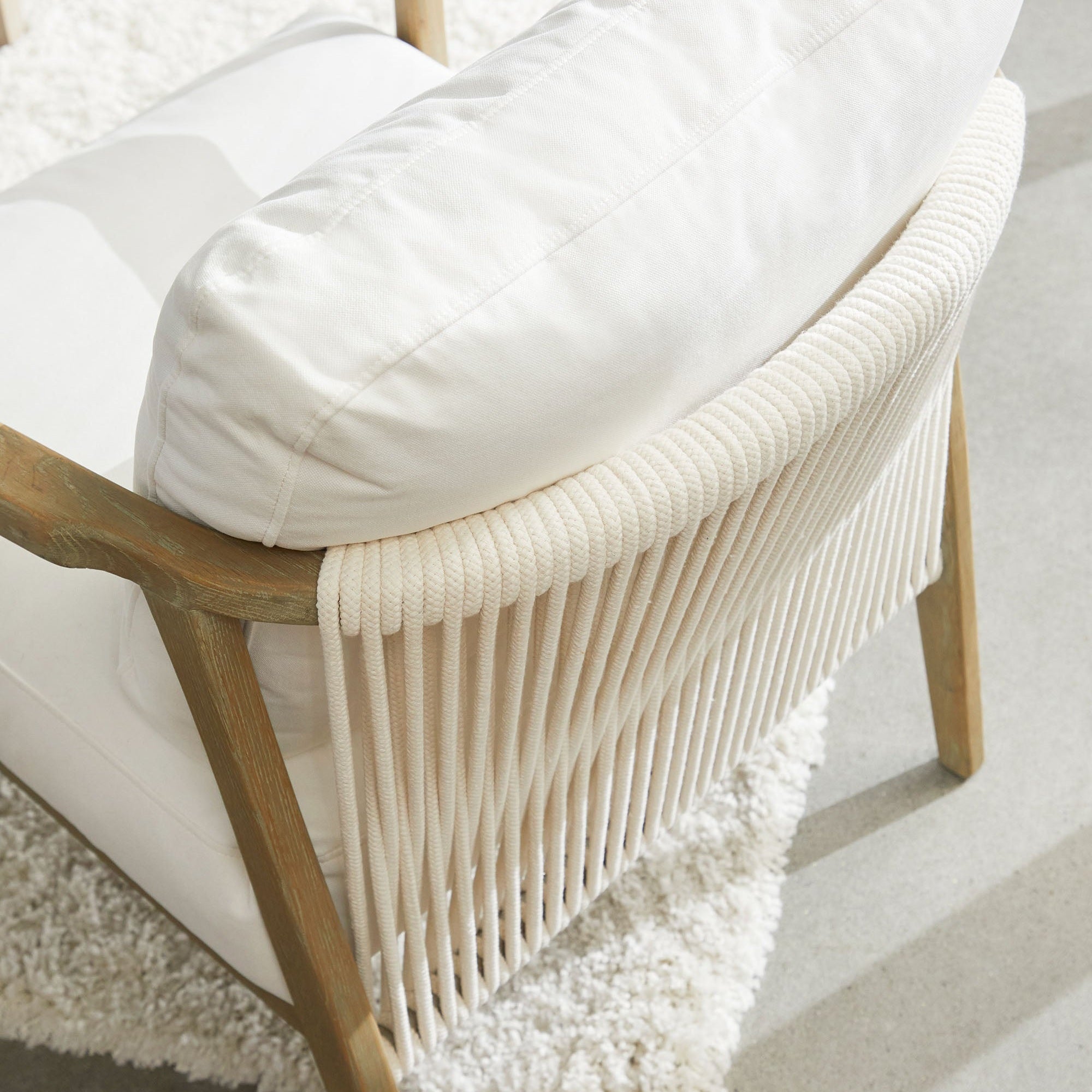 Harbor Club Chair by Essentials for Living with smoke-gray oak frame and white rope weave backrest, upholstered cushion