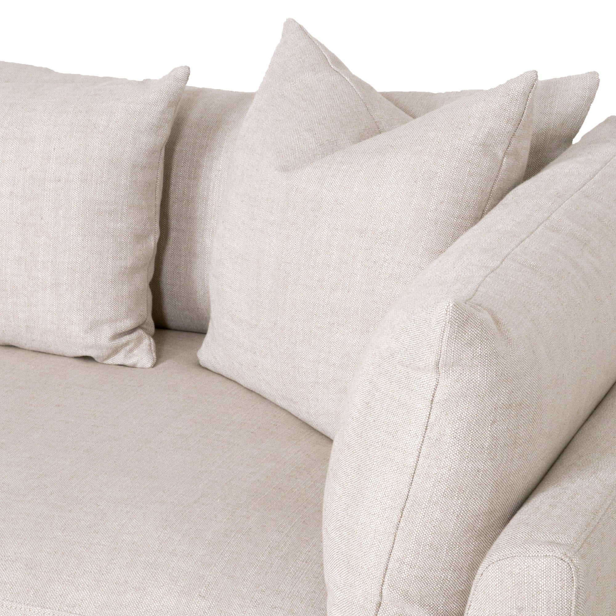 Close-up of bisque linen blend cushions on the Haven 96" Lounge Slipcover Sofa by Essentials For Living