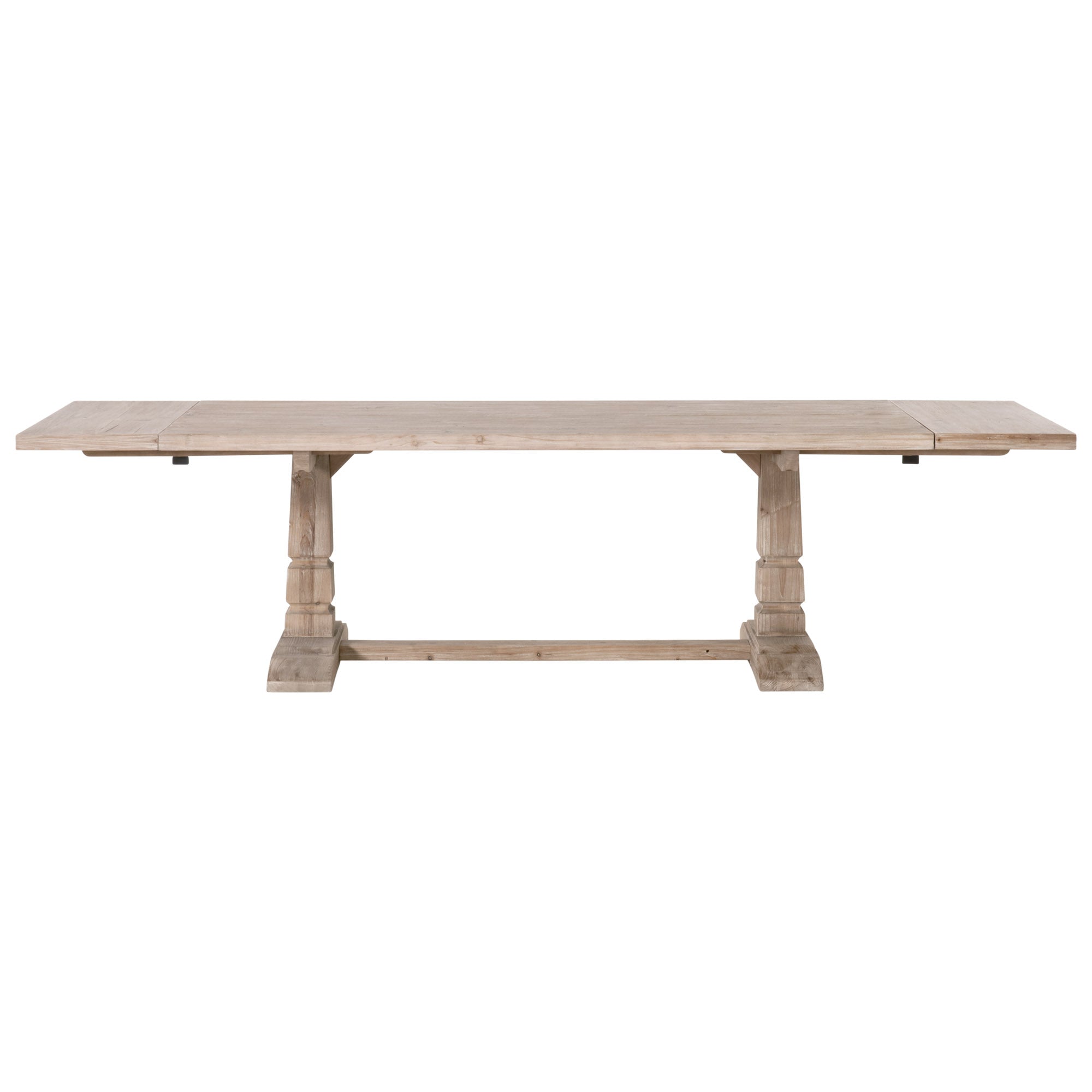Hayes Extension Dining Table in reclaimed pine wood with trestle base by Essentials for Living