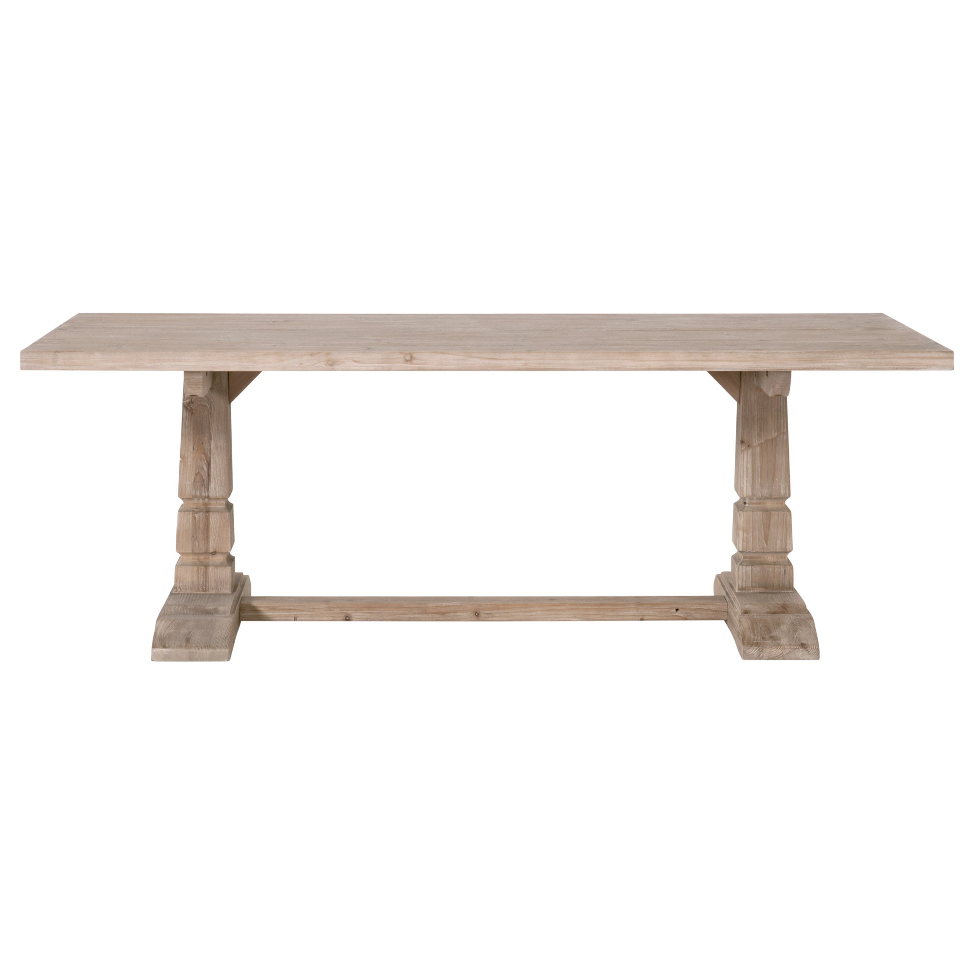 Hayes Extension Dining Table in reclaimed pine wood with trestle base, natural finish by Essentials for Living
