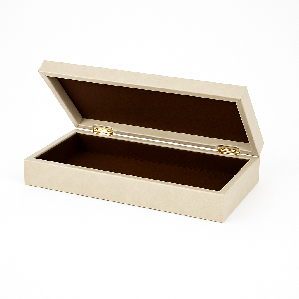 Hayles Decorative Box in 16-inch faux leather with woven accent and modern design