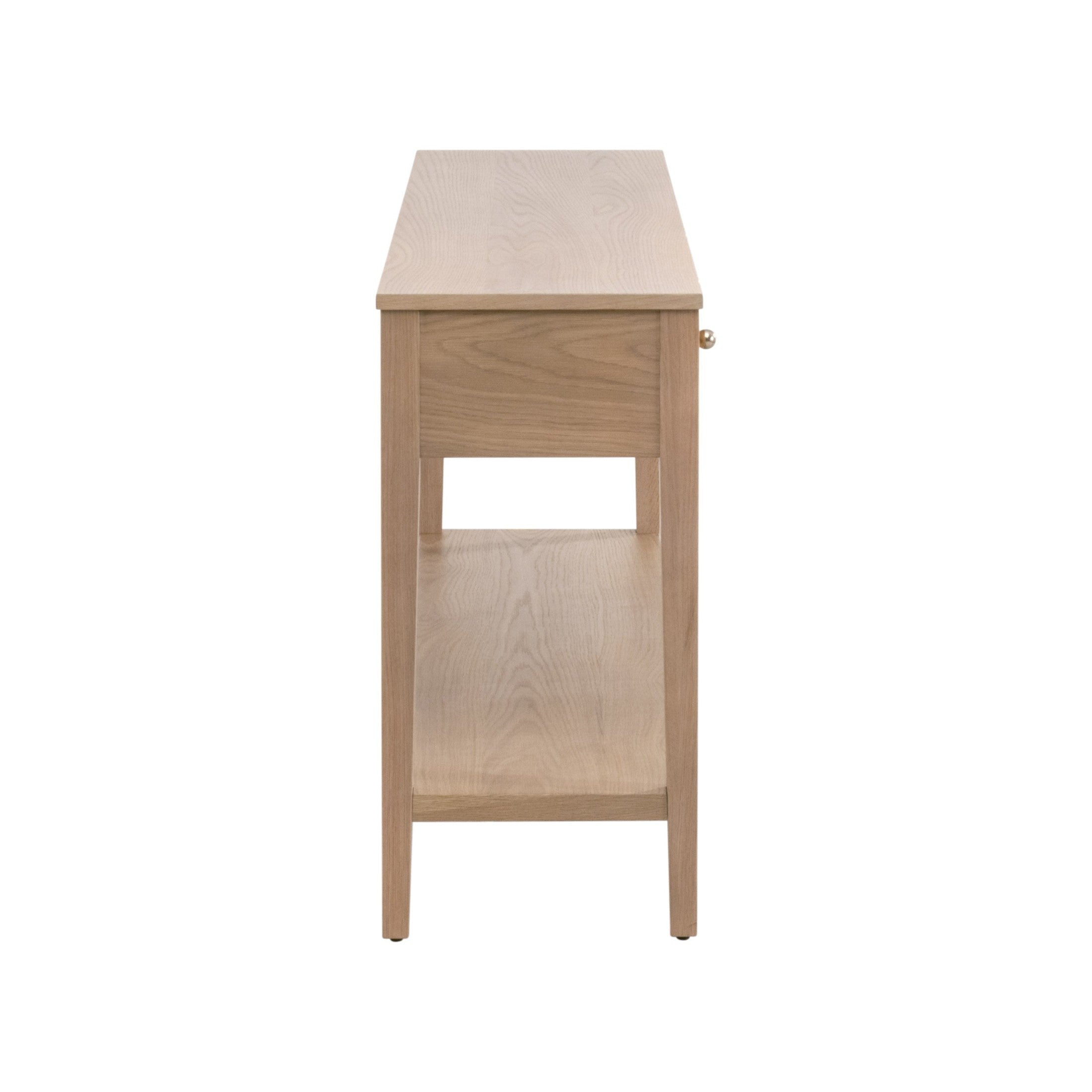 Side view of Highland 3-Drawer Console Table in natural oak finish by Essentials for Living