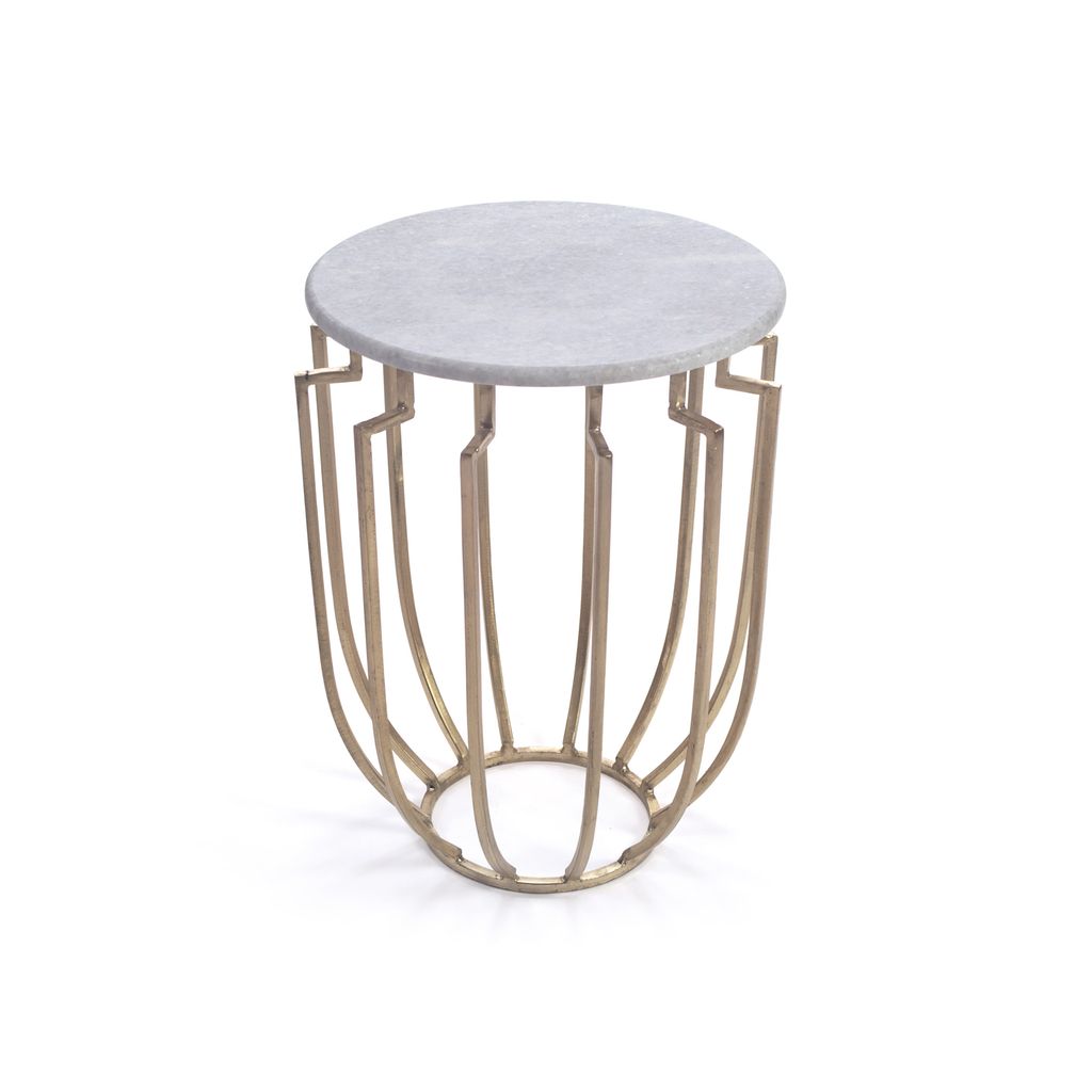 Hogan Occasional Table with white marble top and brass base, minimalist design for modern interiors by GO HOME