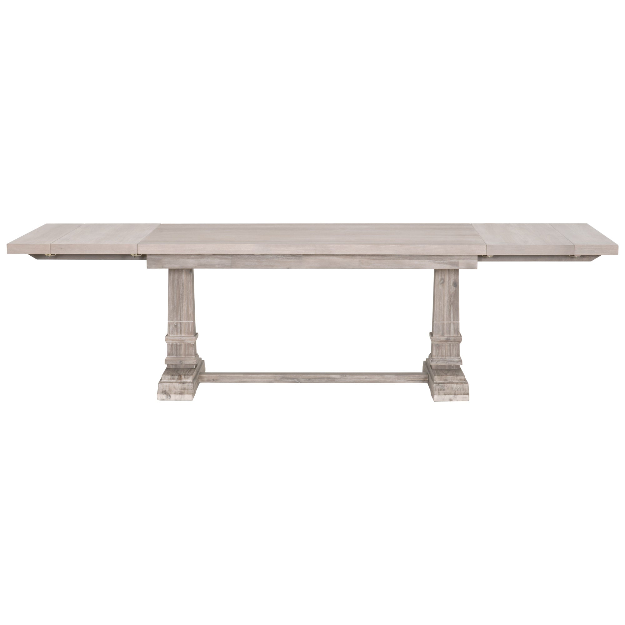 Hudson Extension Dining Table in natural gray acacia wood with trestle base, expandable from 78 to 110 inches by Essentials for Living