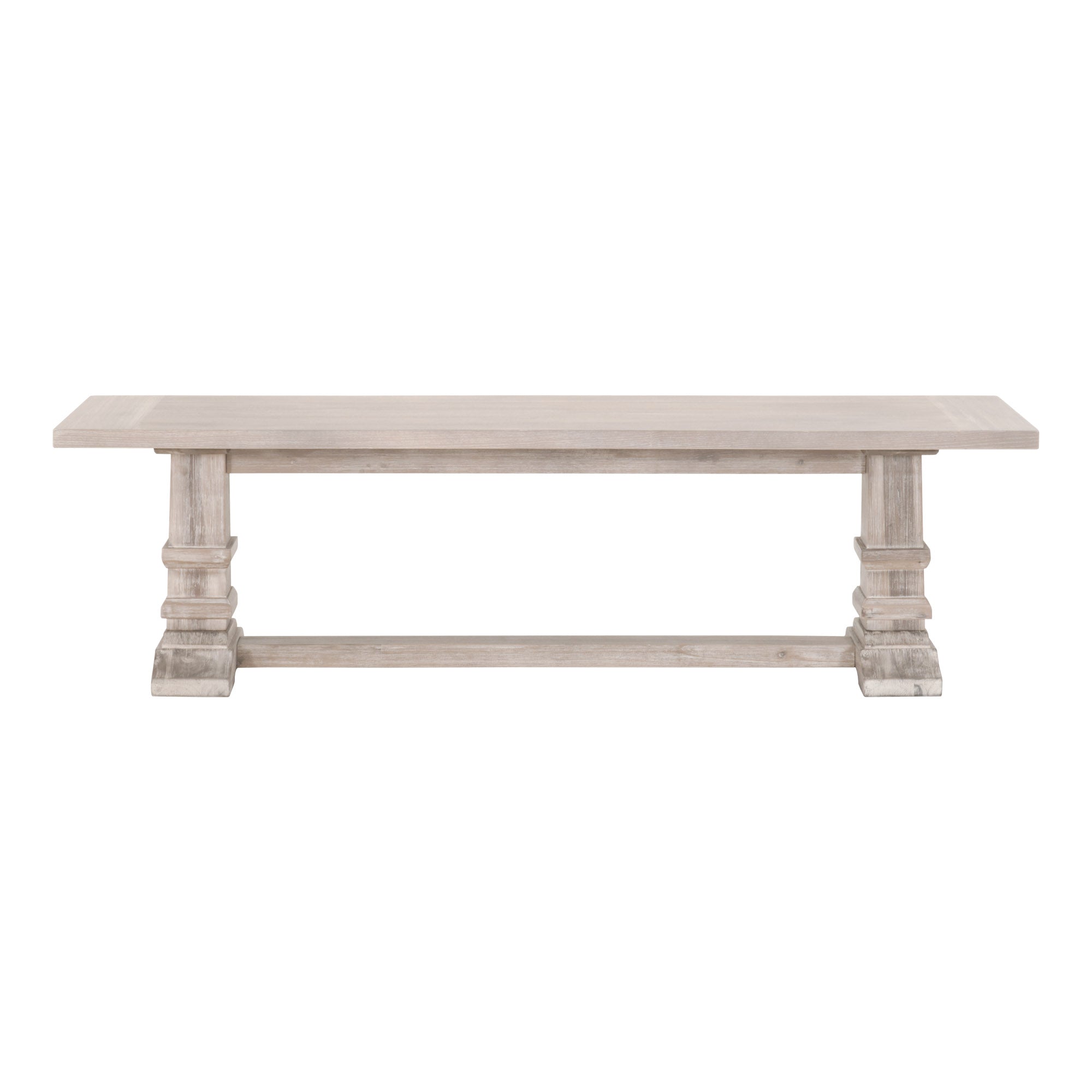 Hudson Large Dining Bench in natural gray acacia wood with support beam, rustic design by Essentials For Living