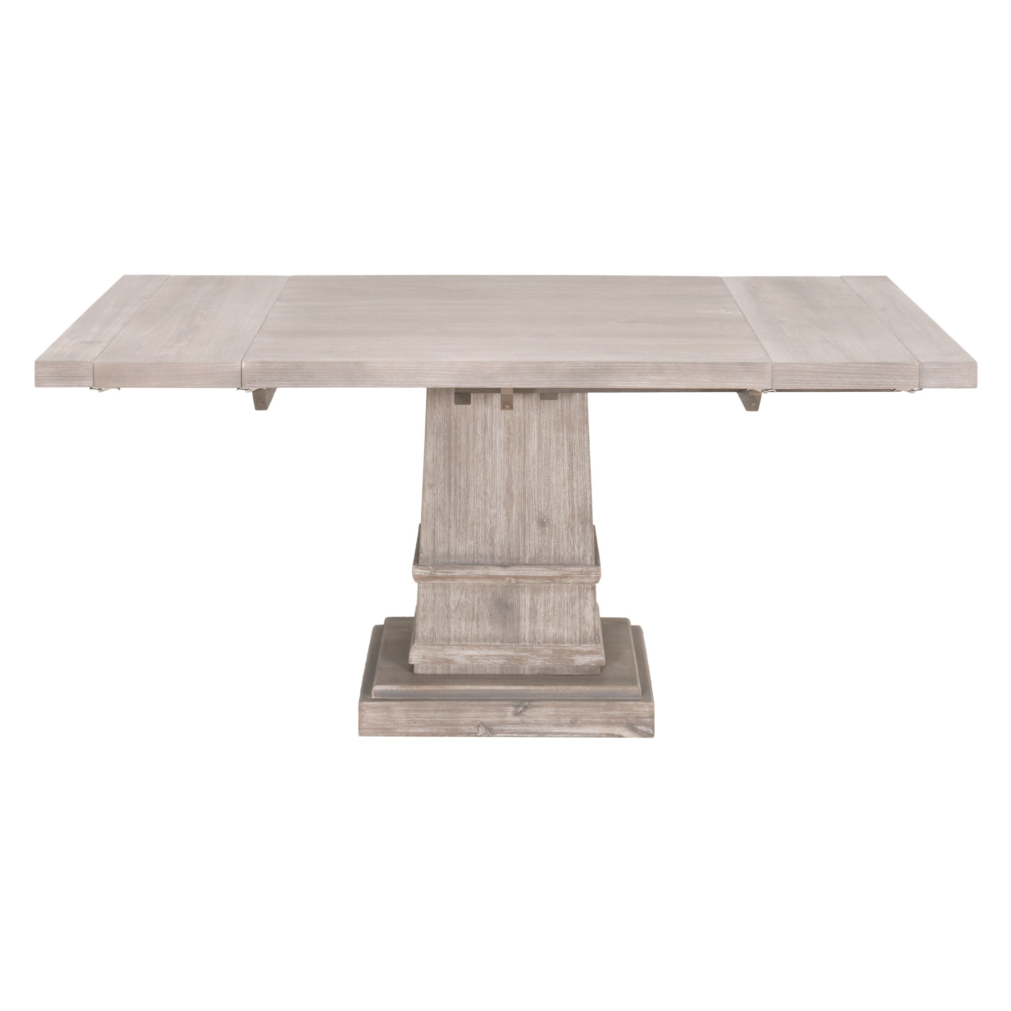 Hudson 44" Square Extension Dining Table in natural gray acacia wood with pedestal base by Essentials for Living