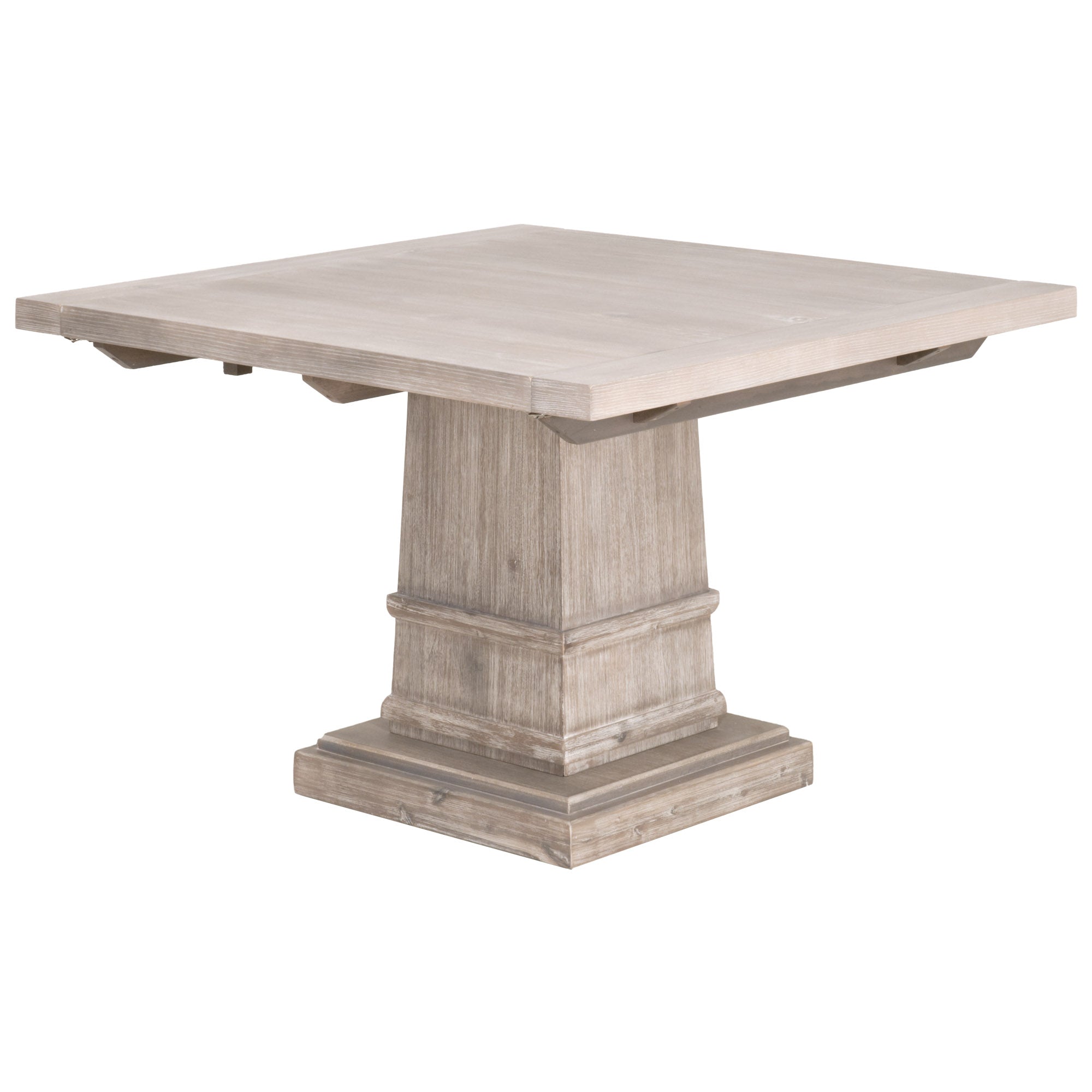 Hudson 44" Square Extension Dining Table in natural gray acacia wood with pedestal base by Essentials For Living