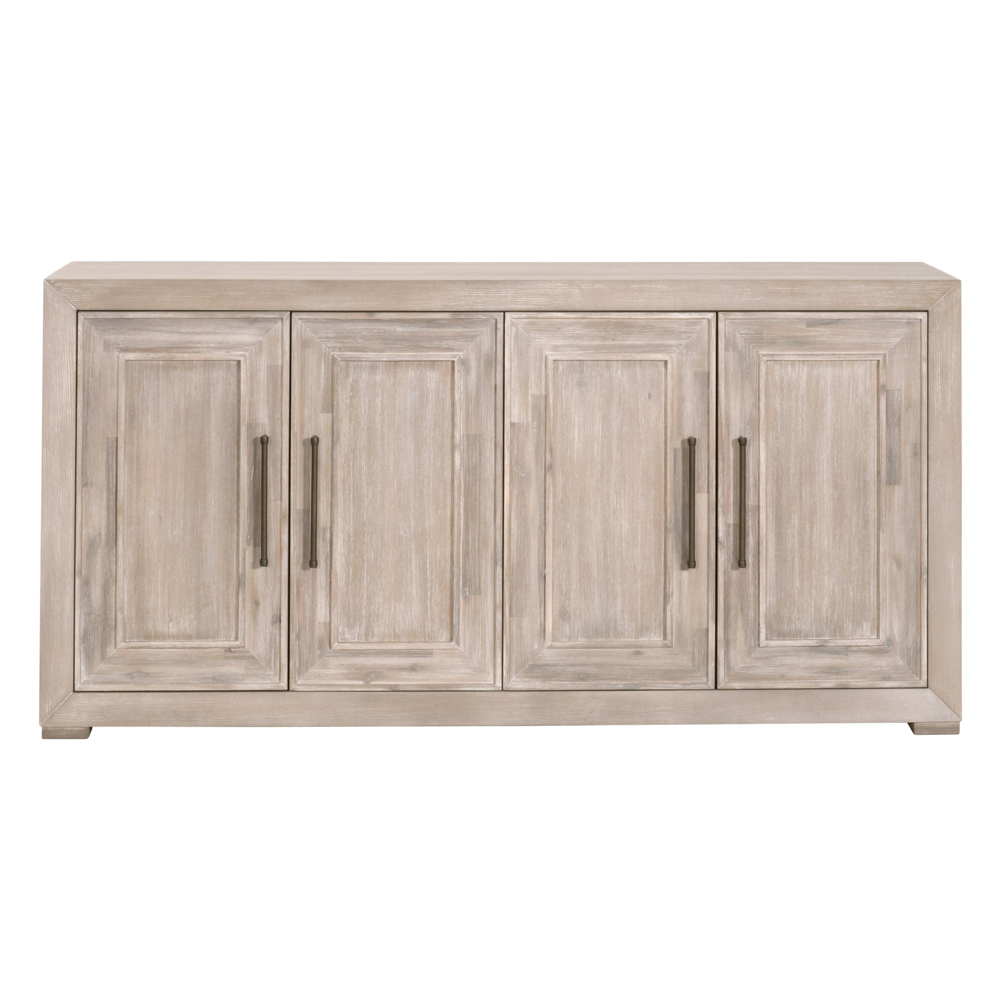 Hunter Media Sideboard in natural gray acacia with four wood-trimmed doors by Essentials For Living