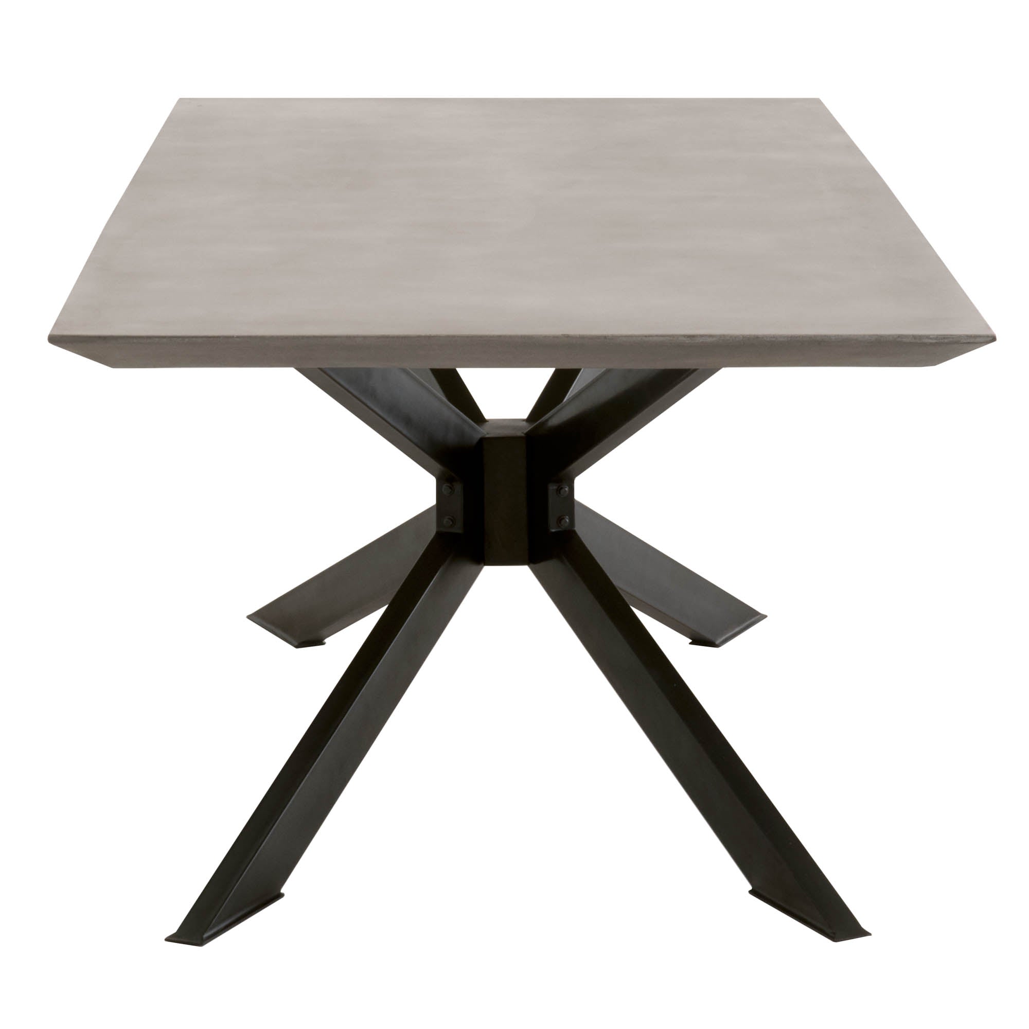 Essentials for Living Industry dining table with ash gray concrete top and black iron angular base in modern style