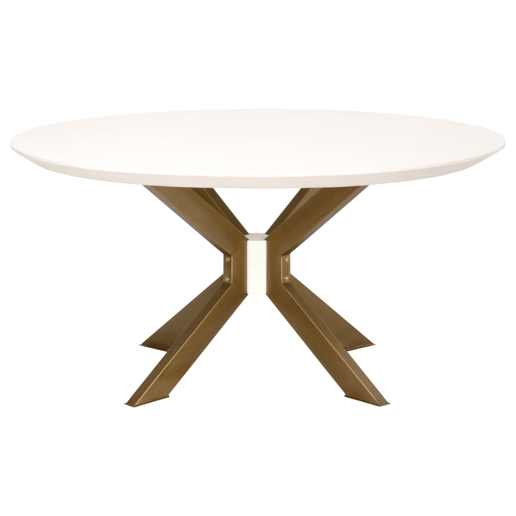 Industry 60" Round Dining Table with ivory concrete top and brass base by Essentials For Living