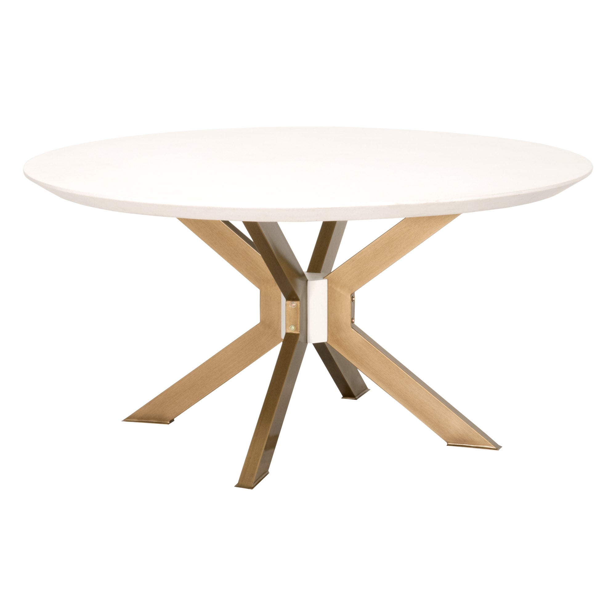 Round 60" dining table with ivory concrete top and brass metal base by Essentials For Living Industry 60" Round Dining Table