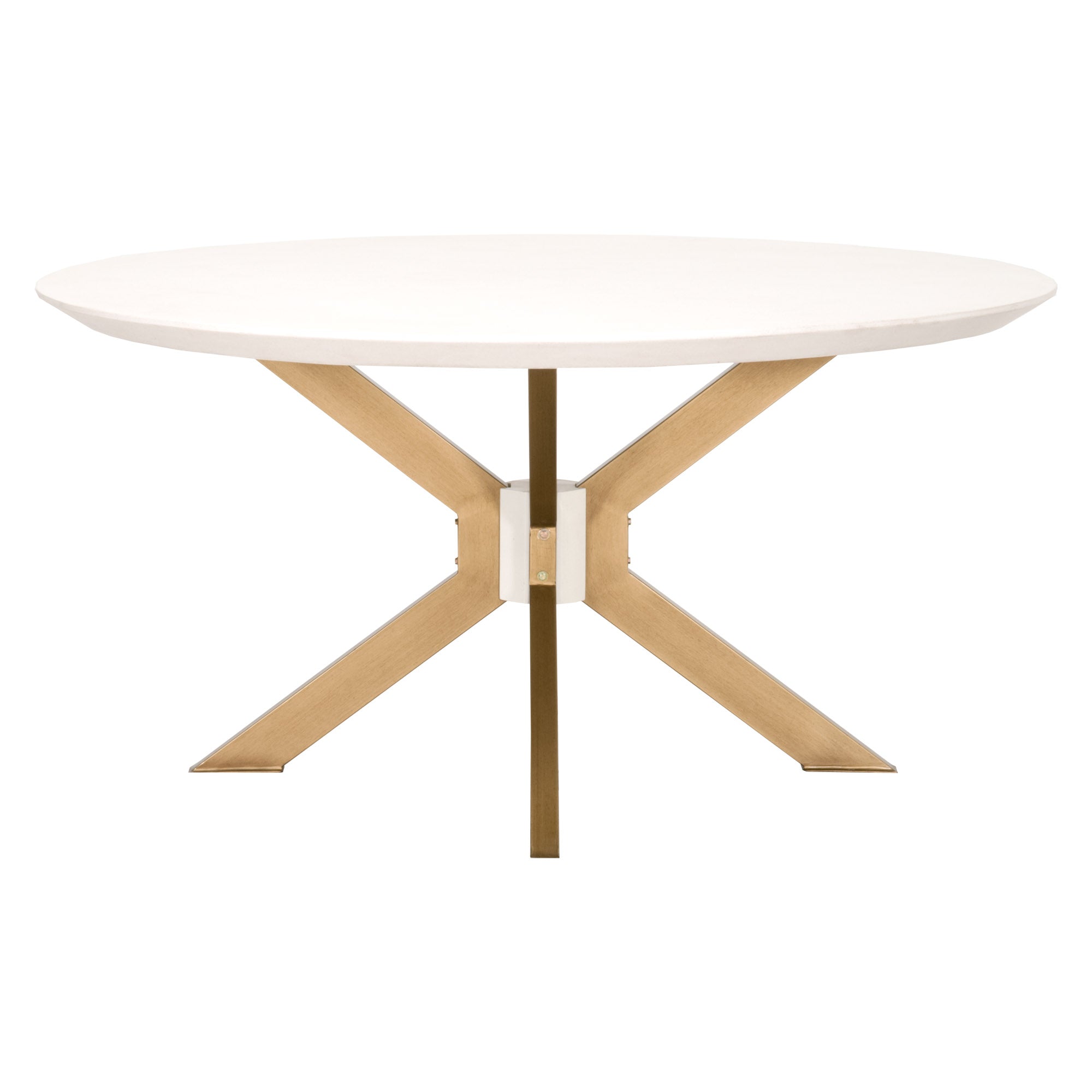 Industry 60" Round Dining Table with ivory concrete top and brass base by Essentials for Living
