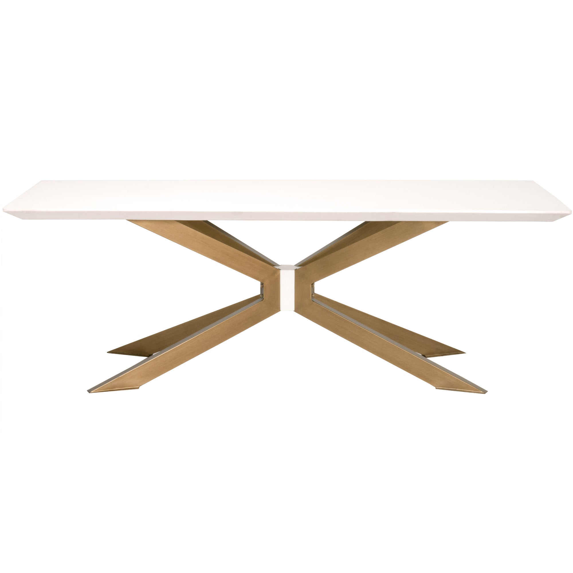 Essentials for Living modern Industry Rectangle Dining Table with sleek white top and geometric gold metal base