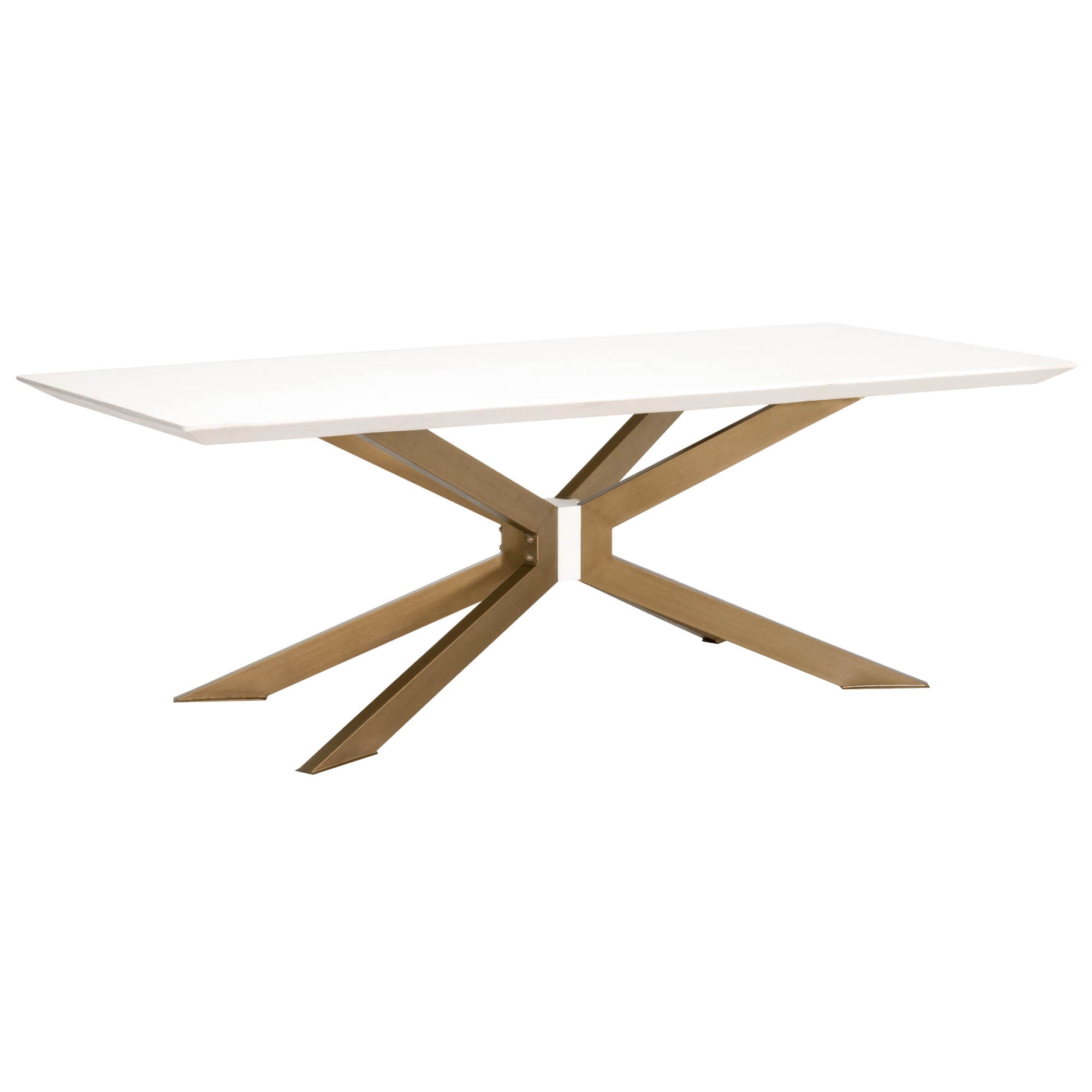 Essentials for Living Industry Rectangle Dining Table with white top and angled bronze metal base in modern style