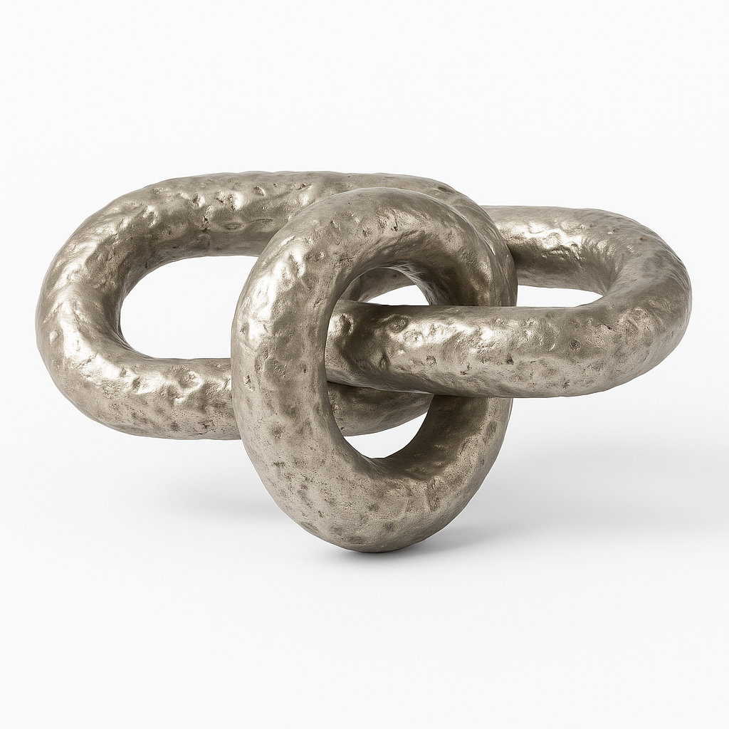 Jodi Knot sculpture in nickel finish with modern twisted design
