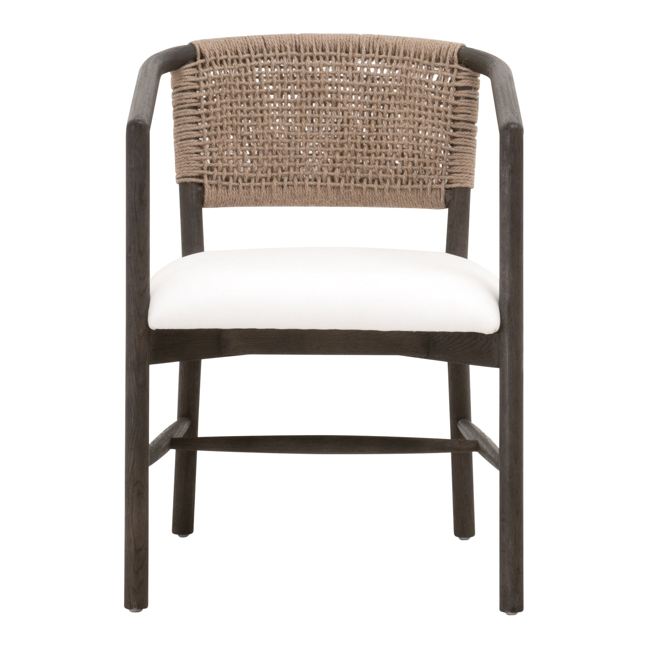 Juxtaposition Accent Chair with oak frame, handwoven jute backrest, white upholstery by Essentials For Living
