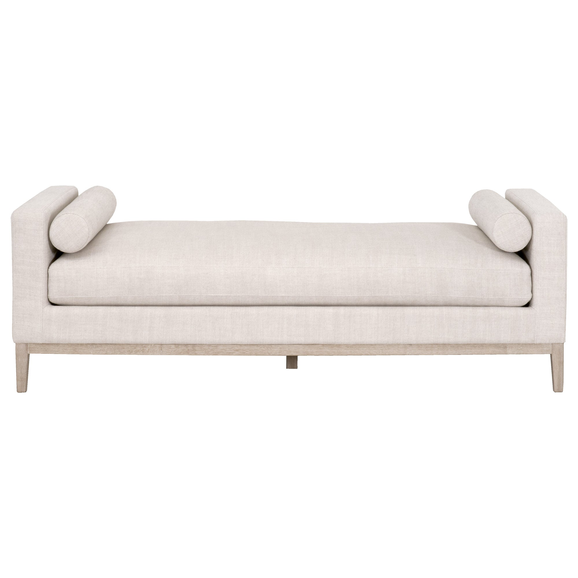 Keaton Daybed by Essentials For Living in bisque fabric with wood base and two round bolster pillows, modern and versatile design.
