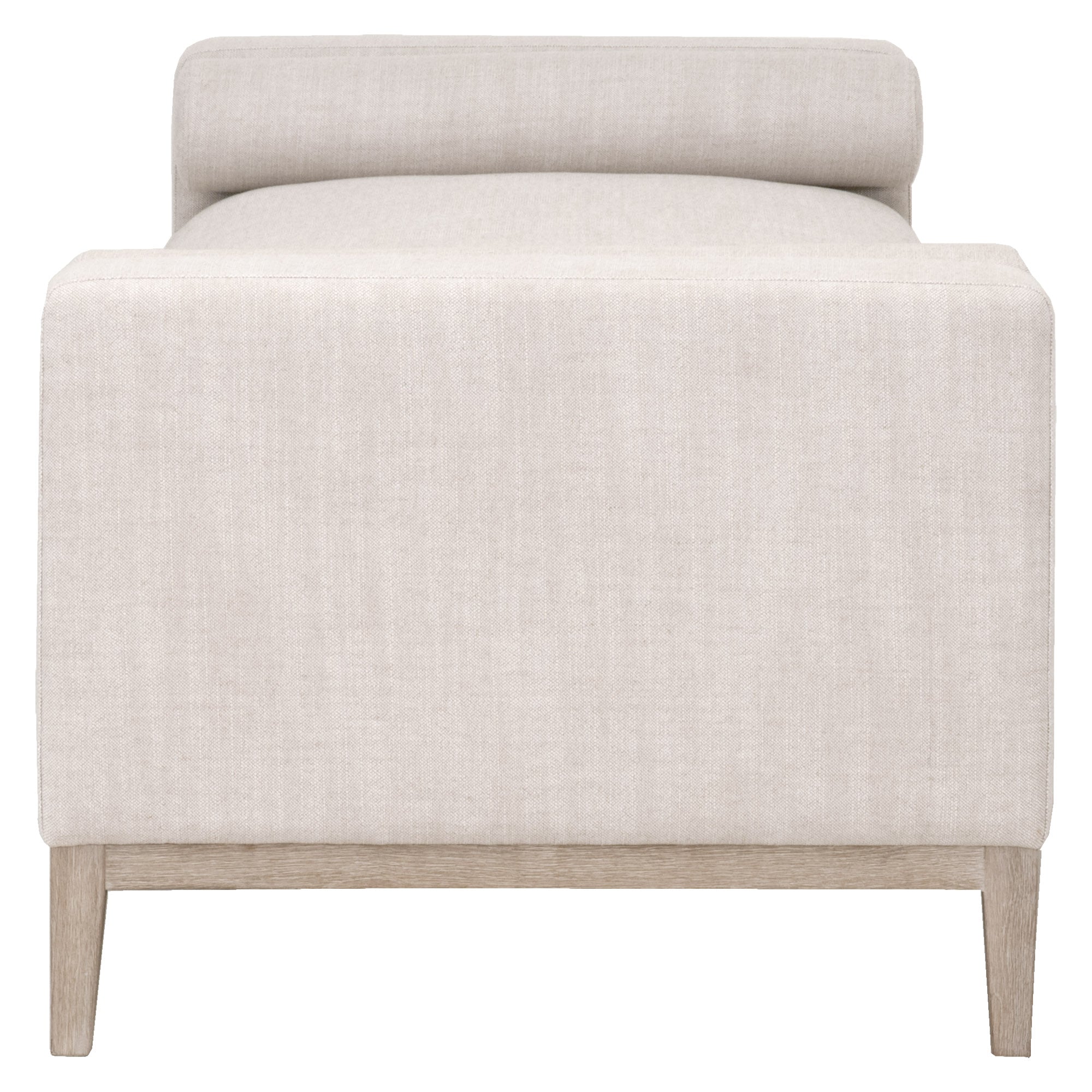 Front view of the Keaton Daybed by Essentials For Living in bisque fabric with wood base and bolster pillow