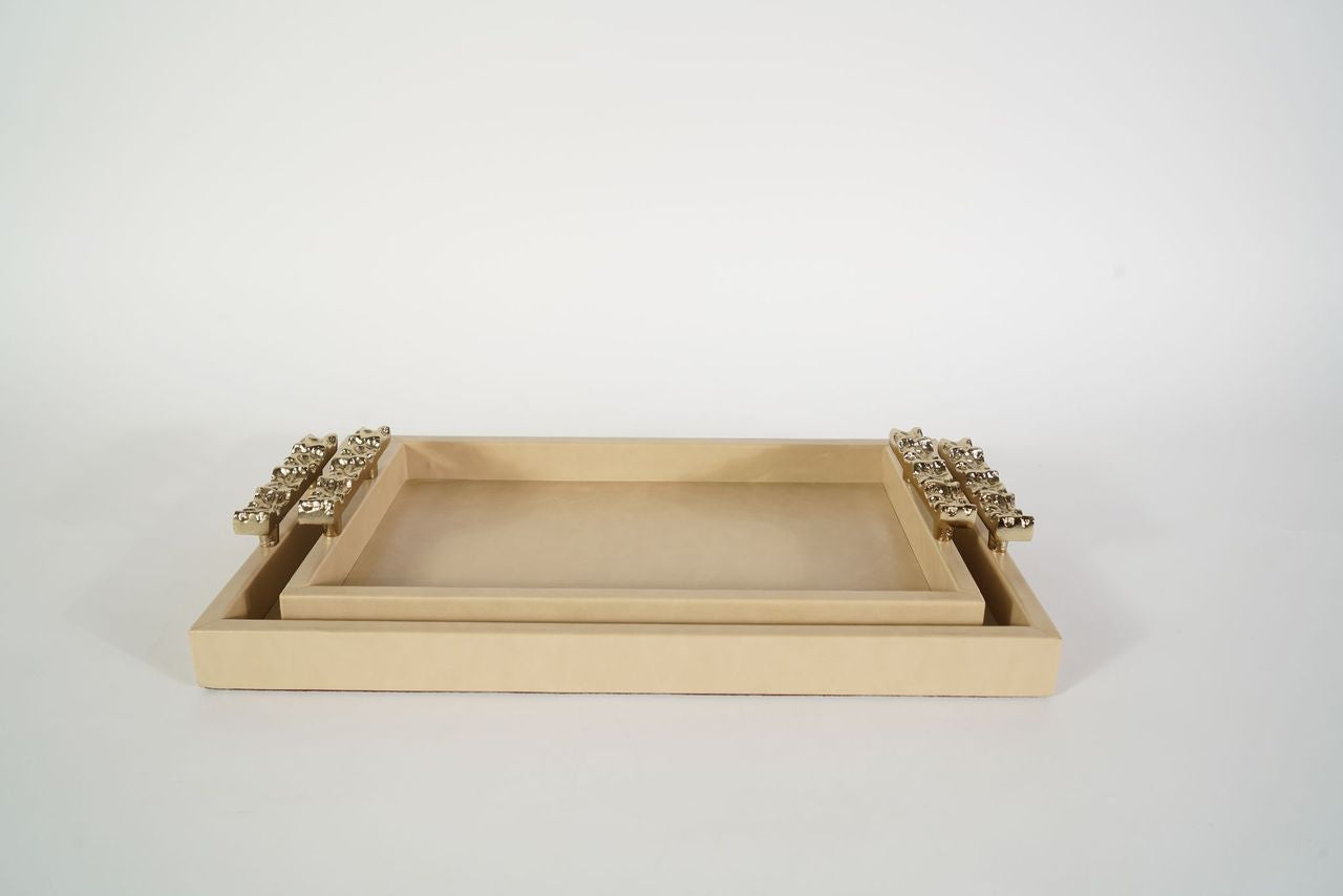 Kensington Decorative Tray Set with woven faux leather texture and modern design