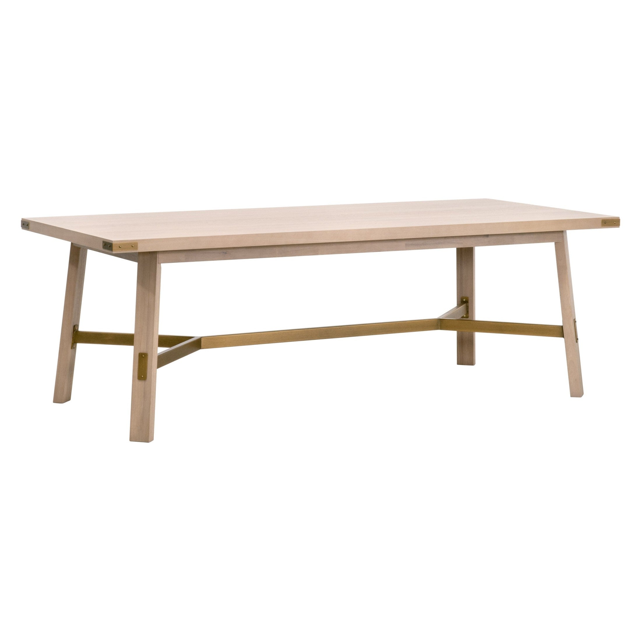 Klein Dining Table with light honey oak veneer and brushed gold base by Essentials for Living.