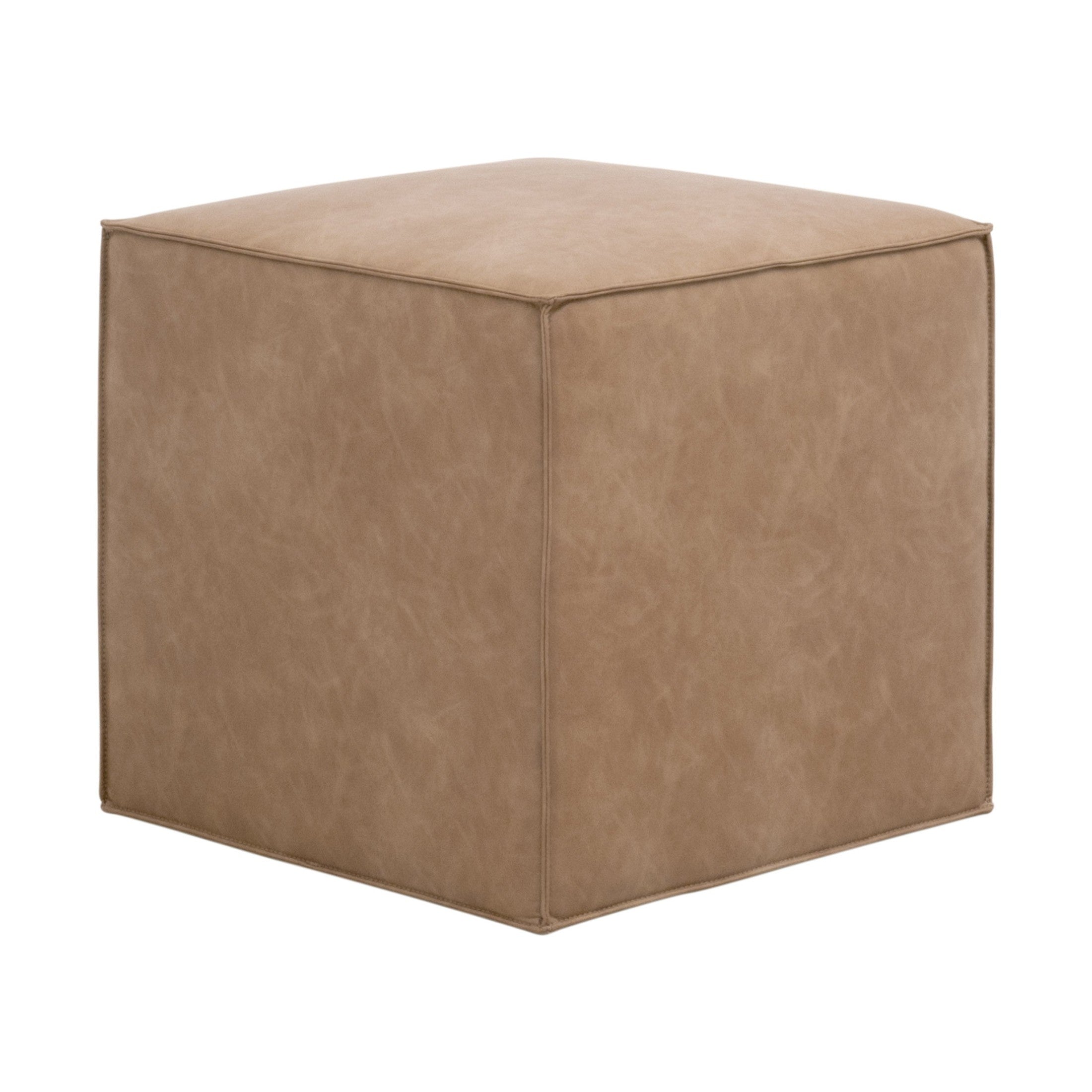 Beige Knox Accent Cube by Essentials for Living, upholstered in durable fabric with clean flange edge detail and compact design.