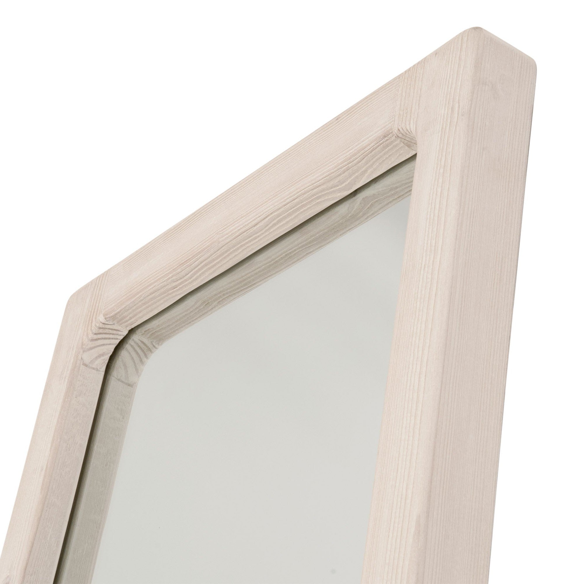 Close-up of Laney Mirror with tapered whitewashed reclaimed pine frame by Essentials For Living