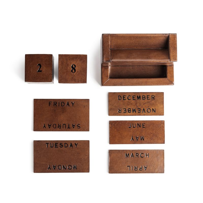 Leather desk calendar with rich leather finish and elegant tabletop design