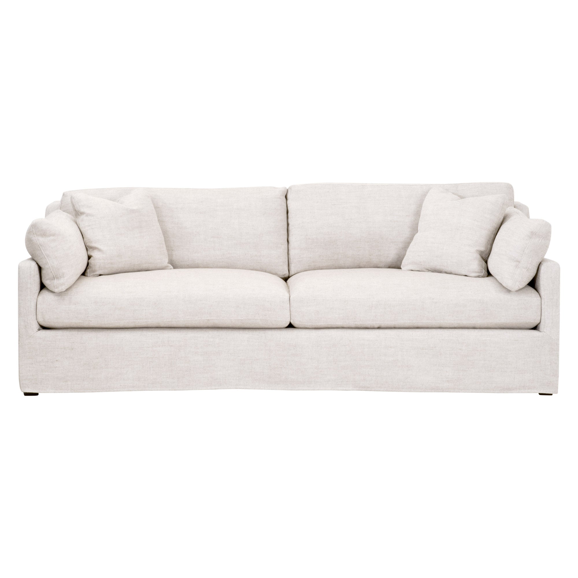 Lena 95" Slope Arm Slipcover Sofa in light beige linen-blend fabric with plush cushions by Essentials for Living