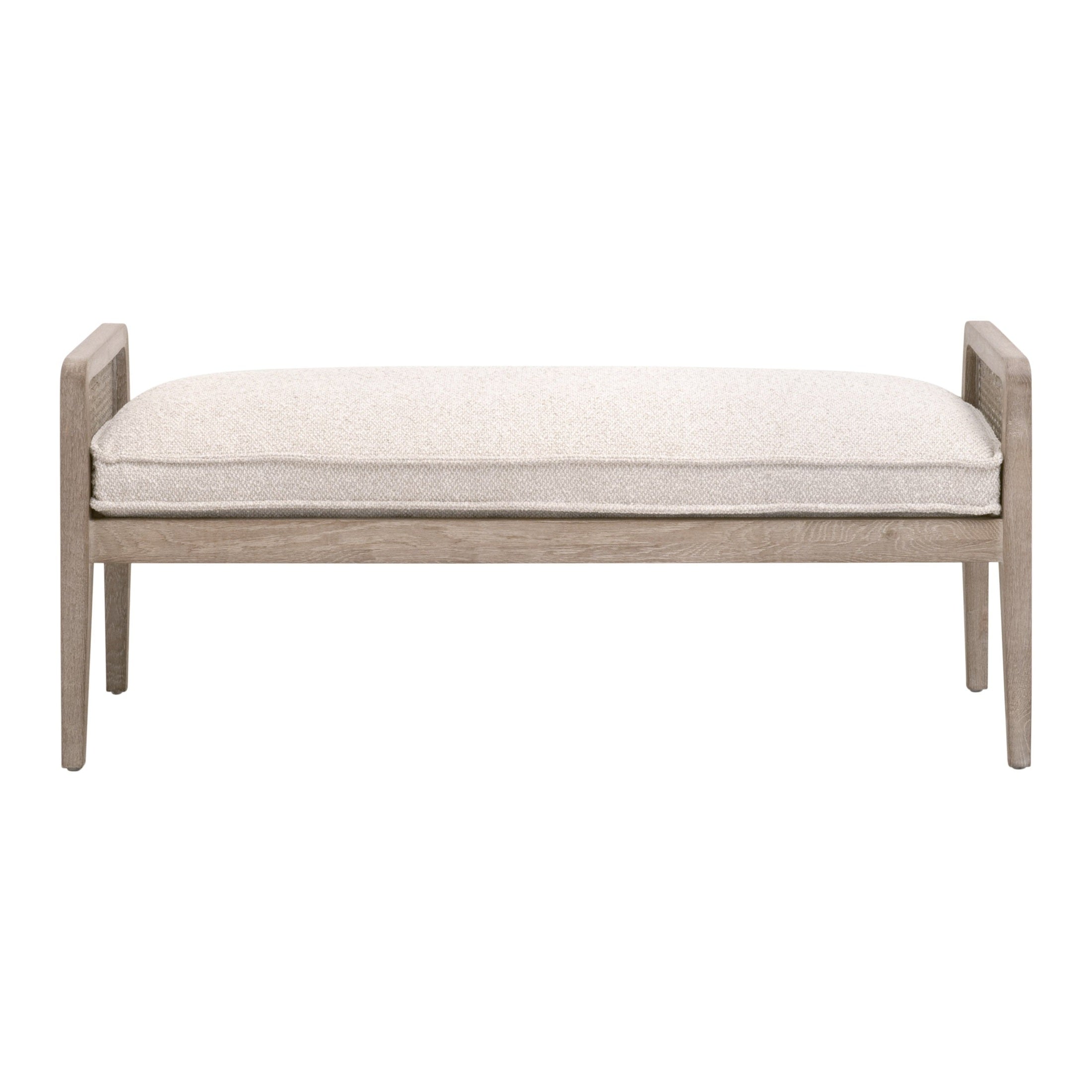 Essentials for Living Leone Bench with natural gray oak frame and soft light beige cushion for modern living spaces
