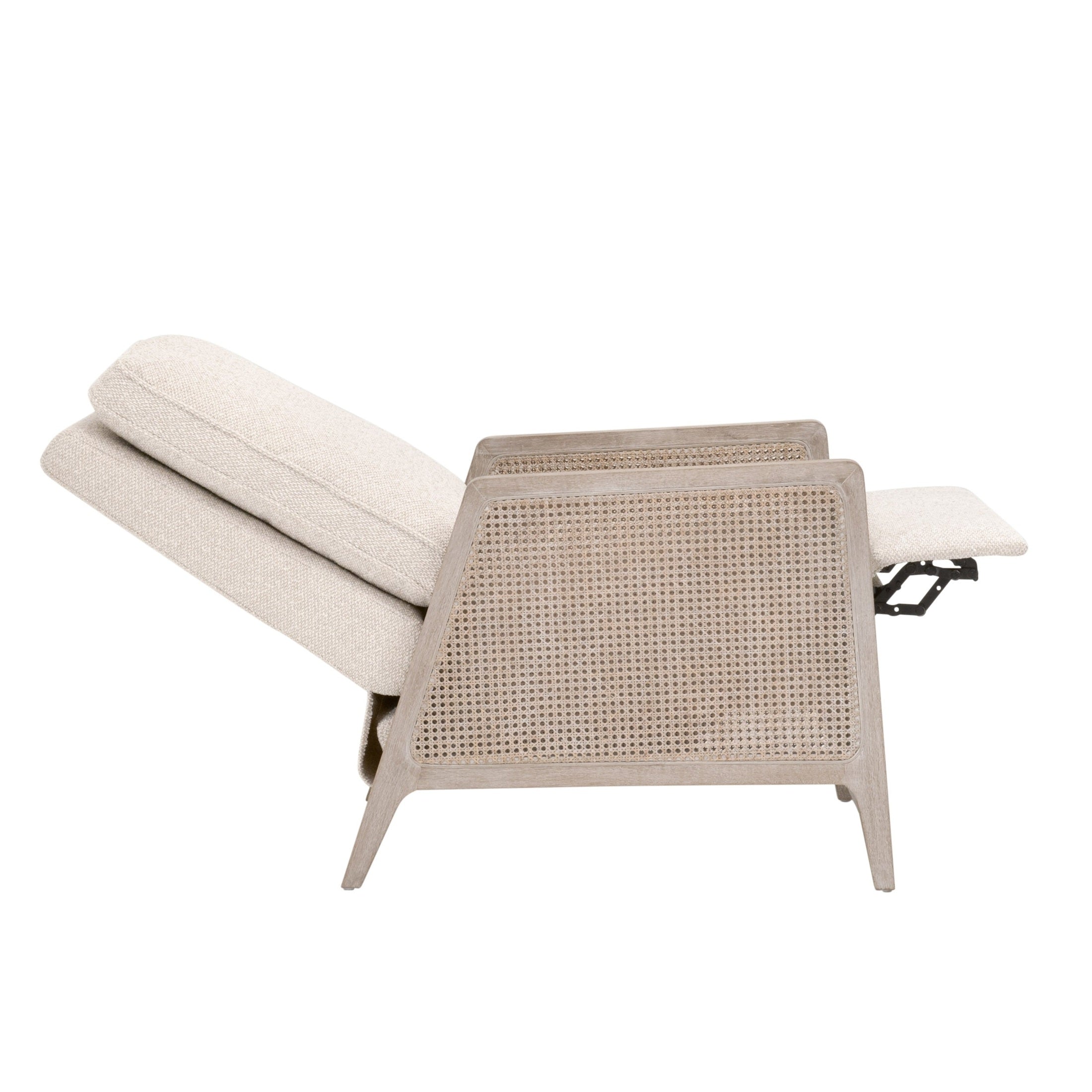 Leone Recliner in natural gray oak and cane with LiveSmart Gellar-Linen upholstery by Essentials for Living