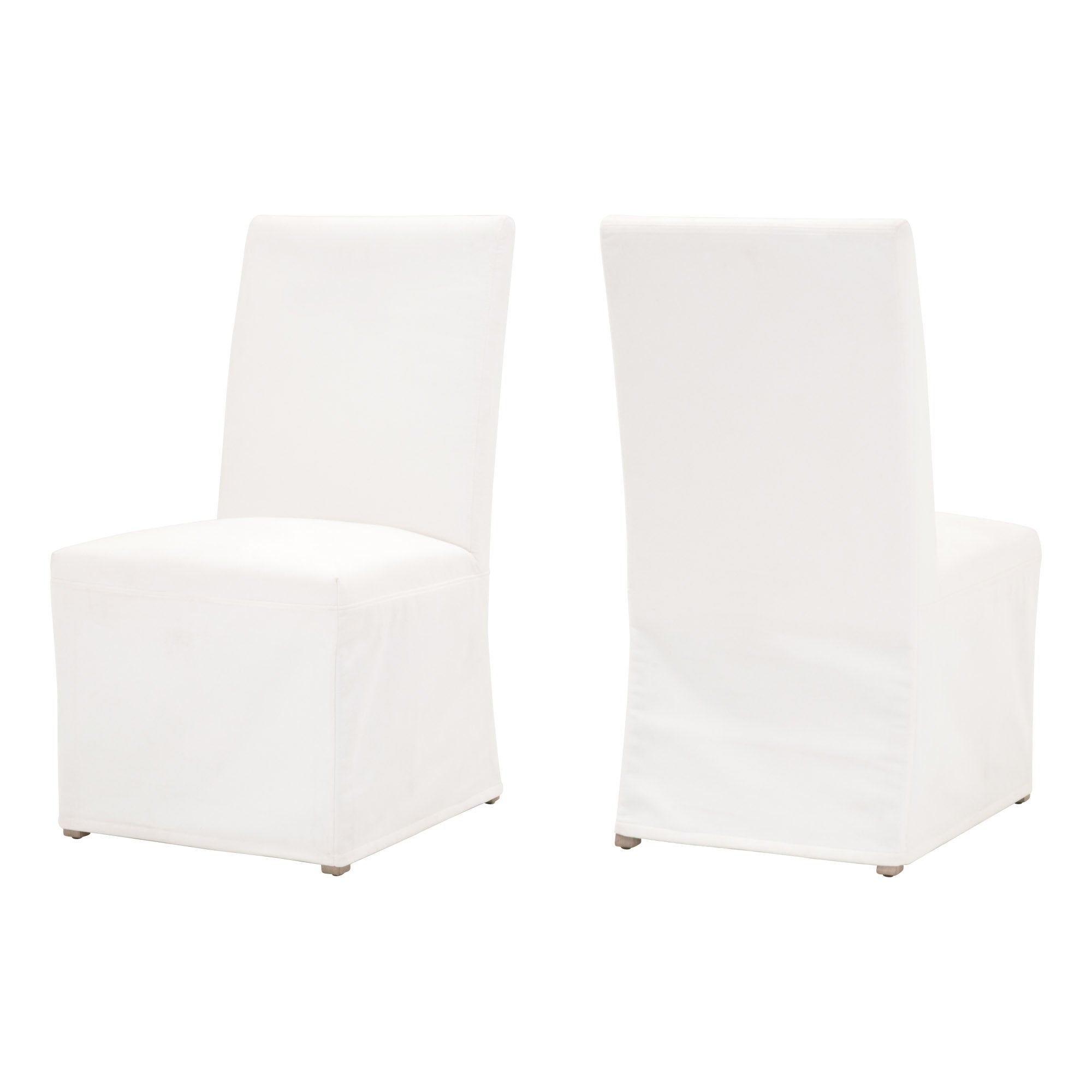 Set of 2 Essentials For Living Levi slipcover dining chairs in soft neutral fabric with solid birch wood base
