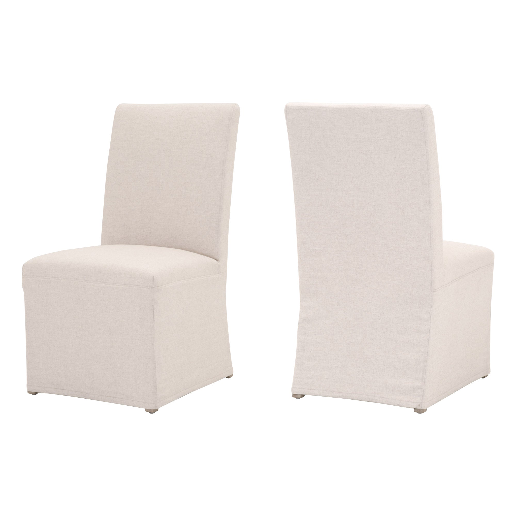 Set of two Essentials For Living Levi Slipcover Dining Chairs with neutral Peyton Pearl fabric and birch wood base