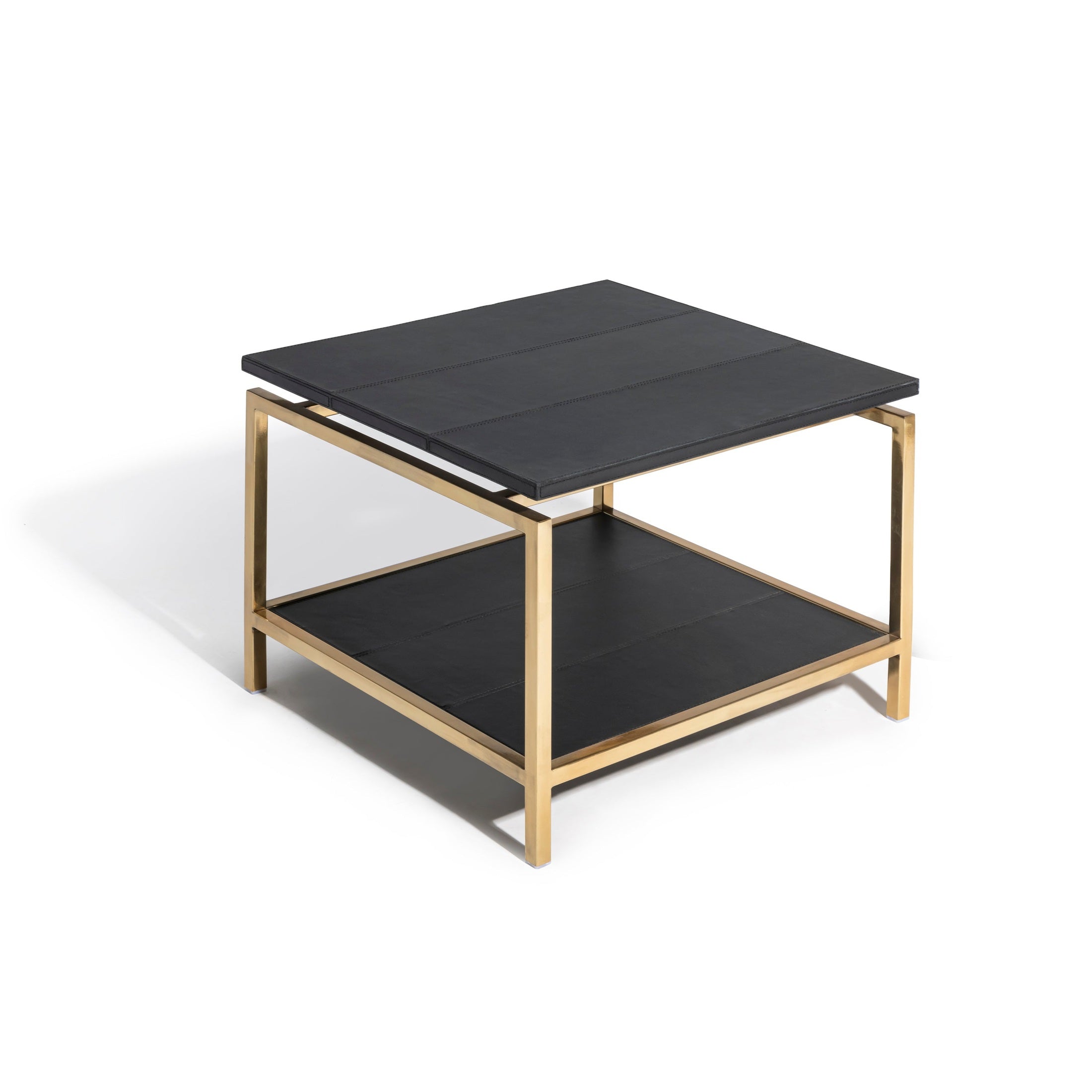 Lilly Table with black leather dual surfaces and gold stainless steel frame, minimalist modern side table, GO HOME.