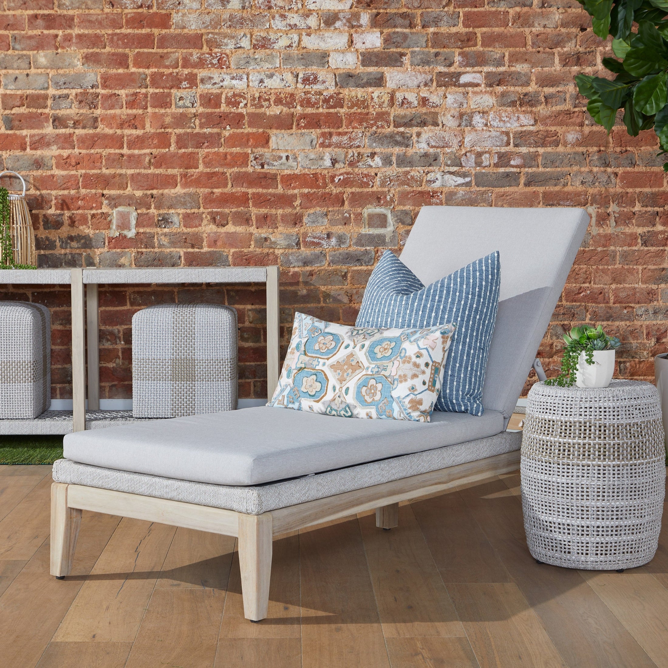 Loom Accent Table with woven rope in taupe and white, perfect for indoor/outdoor use by Essentials for Living