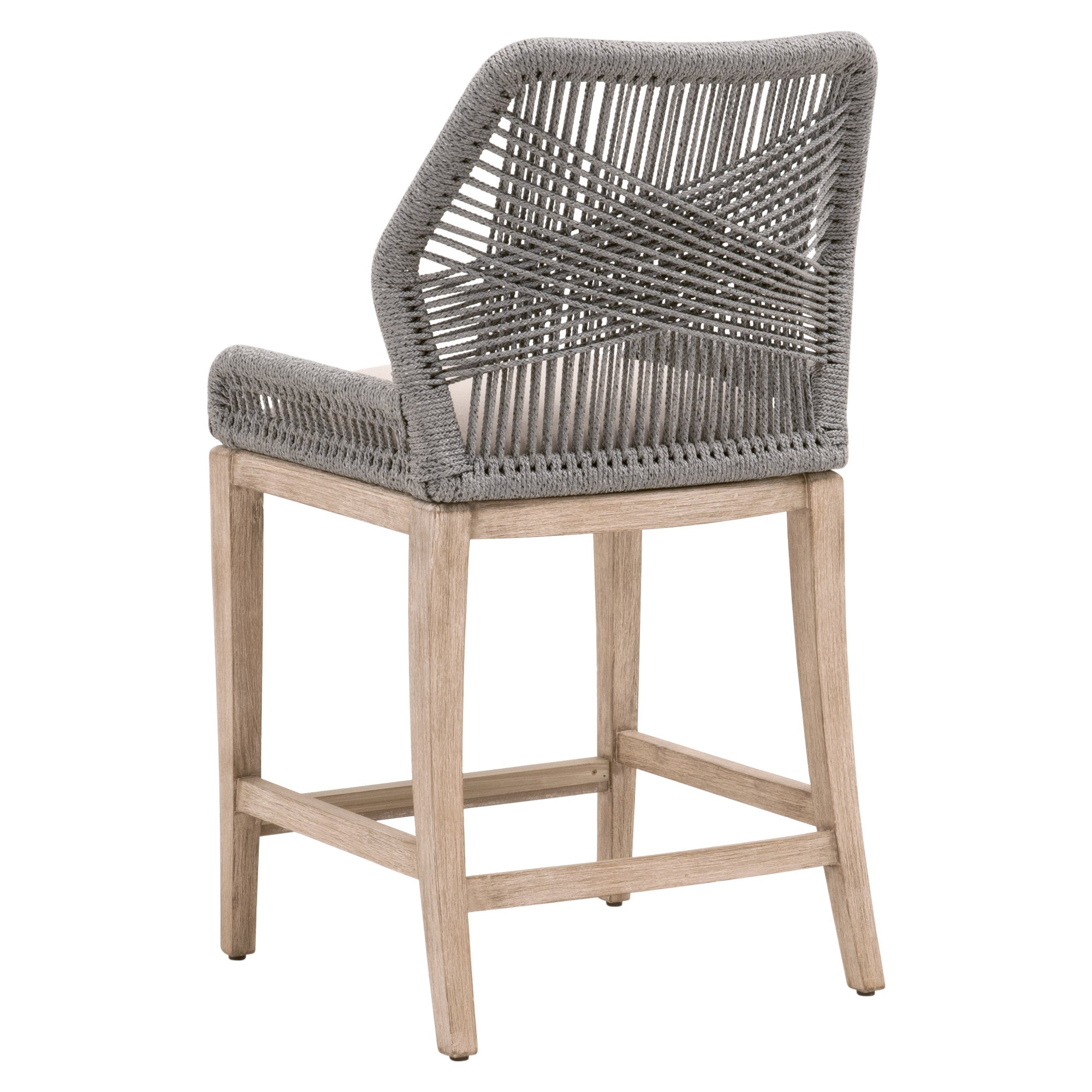 Essentials for Living Loom Counter Stool with handwoven taupe rope backrest and natural gray mahogany legs